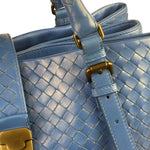 Bottega Veneta Blue Leather Small Nappa Intercciato Roma Satchel