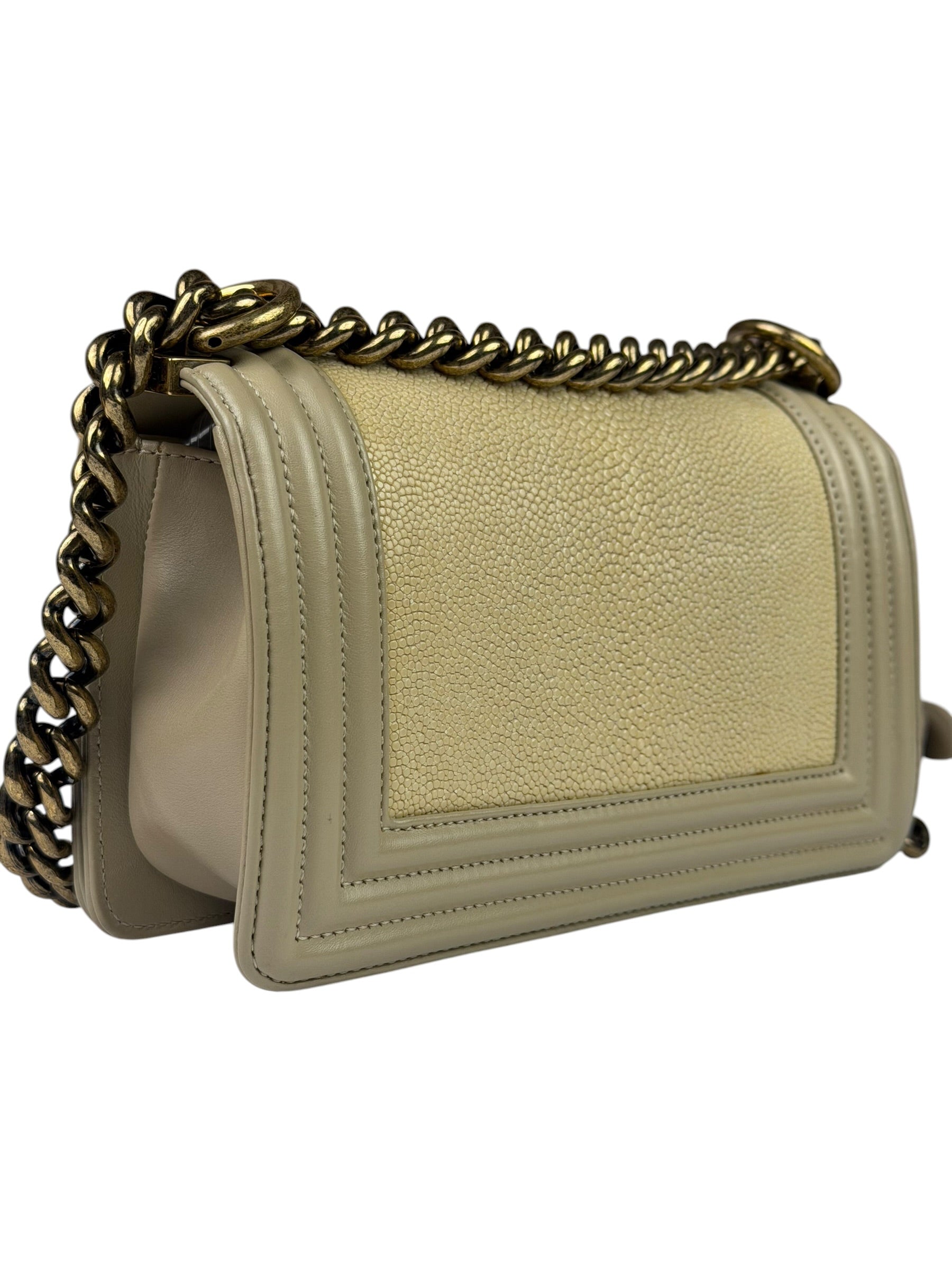 Chanel Beige Leather Boy Stingray Flap Bag 2013
