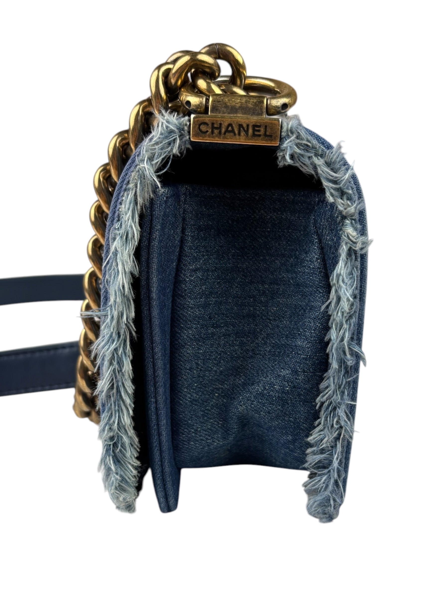 Chanel Blue Denim/Leather Trim Patchwork Boy Flap Bag 2014
