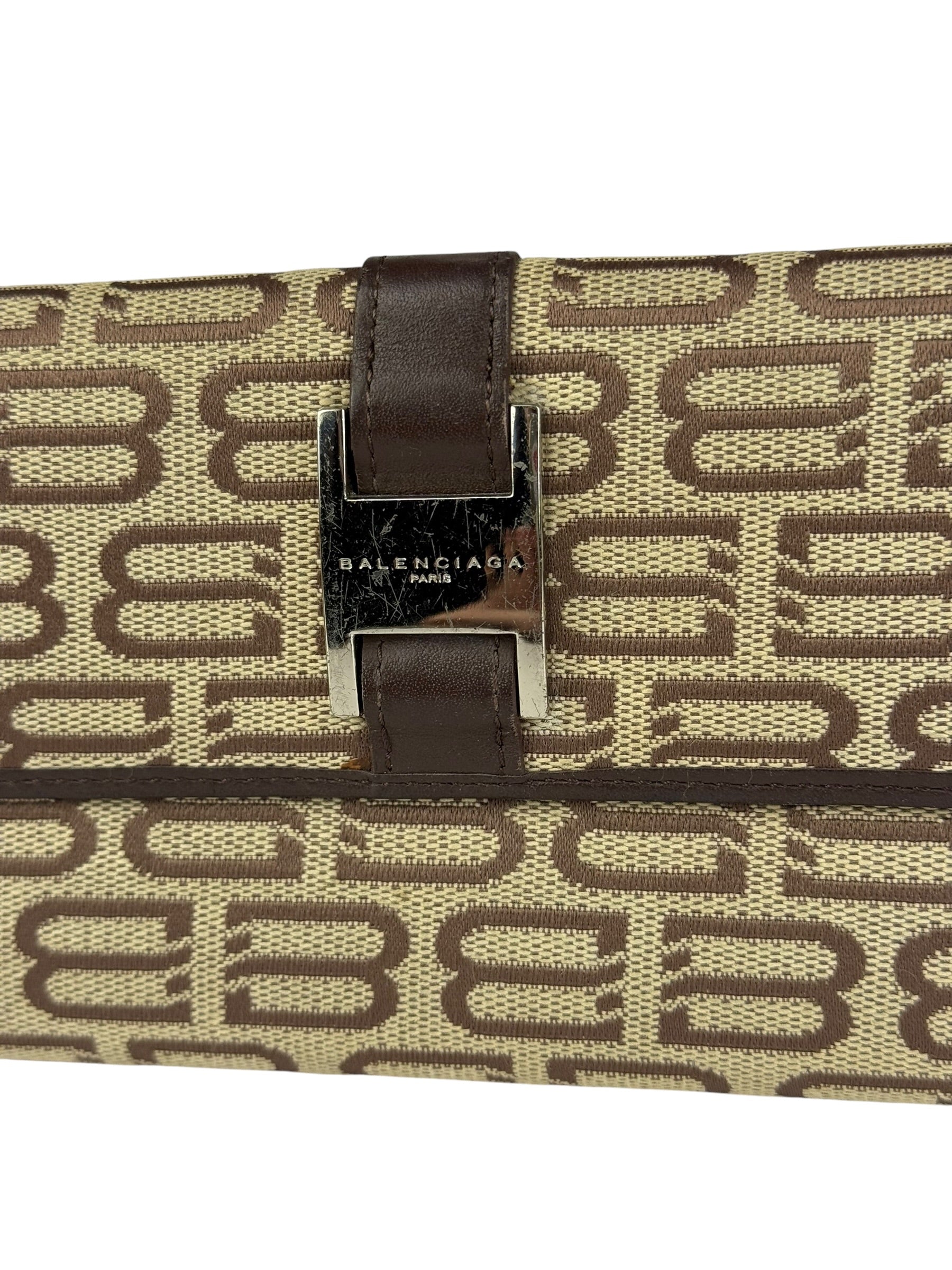 Balenciaga Vintage Brown Canvas Logo Long Wallet