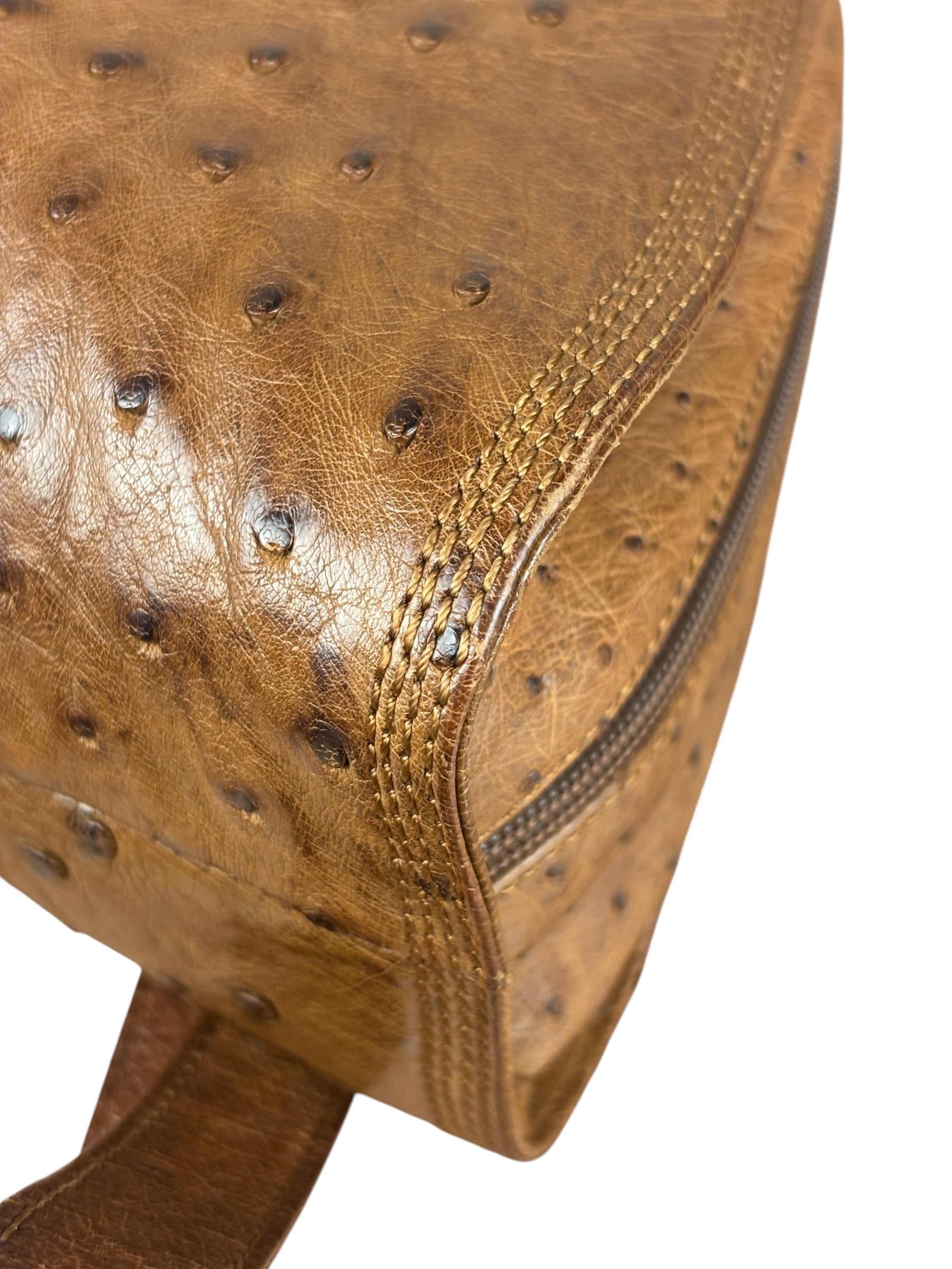 Loewe Vintage Brown Ostrich Print Leather Triangular Shoulder Bag