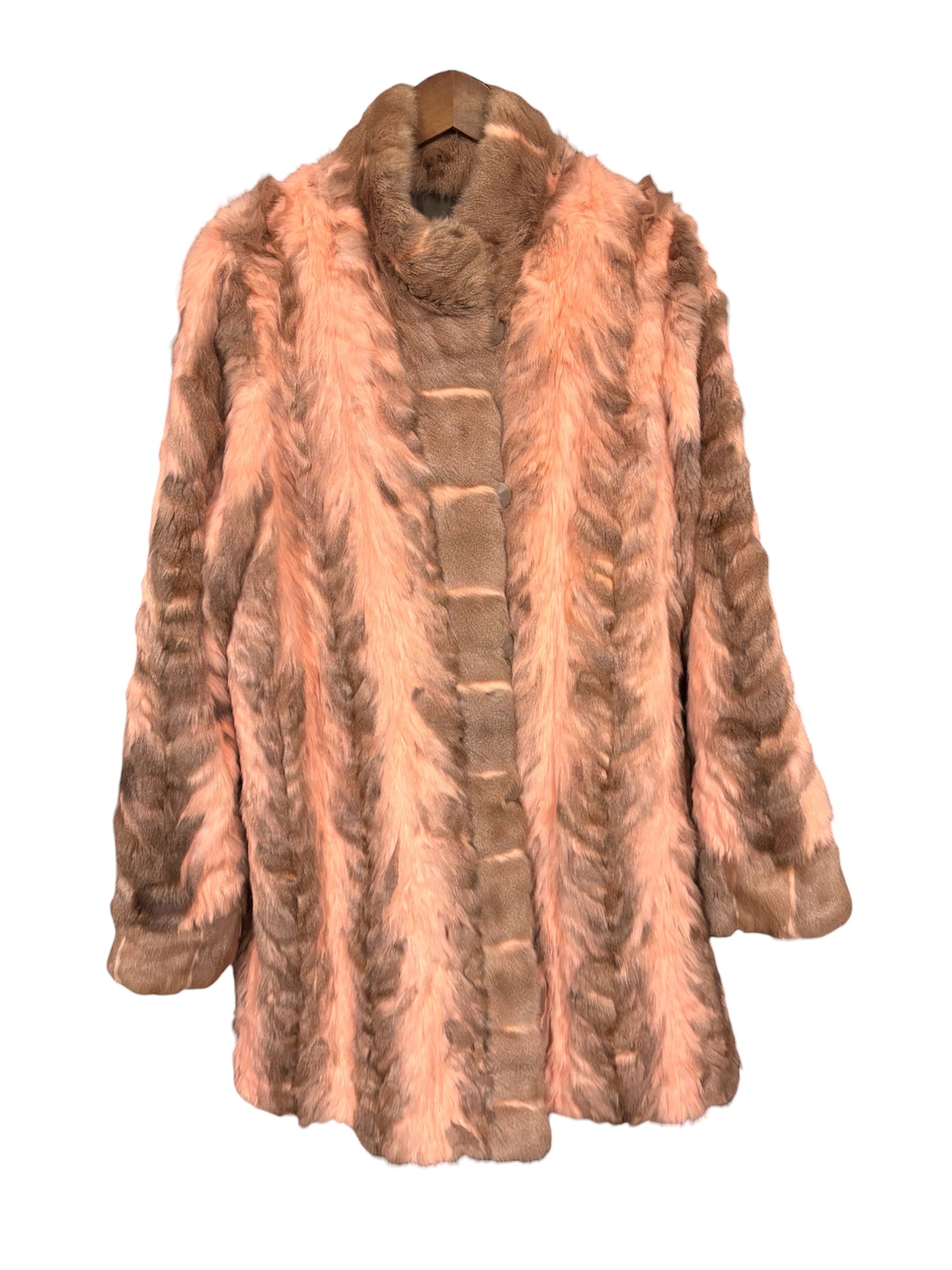 Vintage Pink/Brown Rabbit Fur Coat