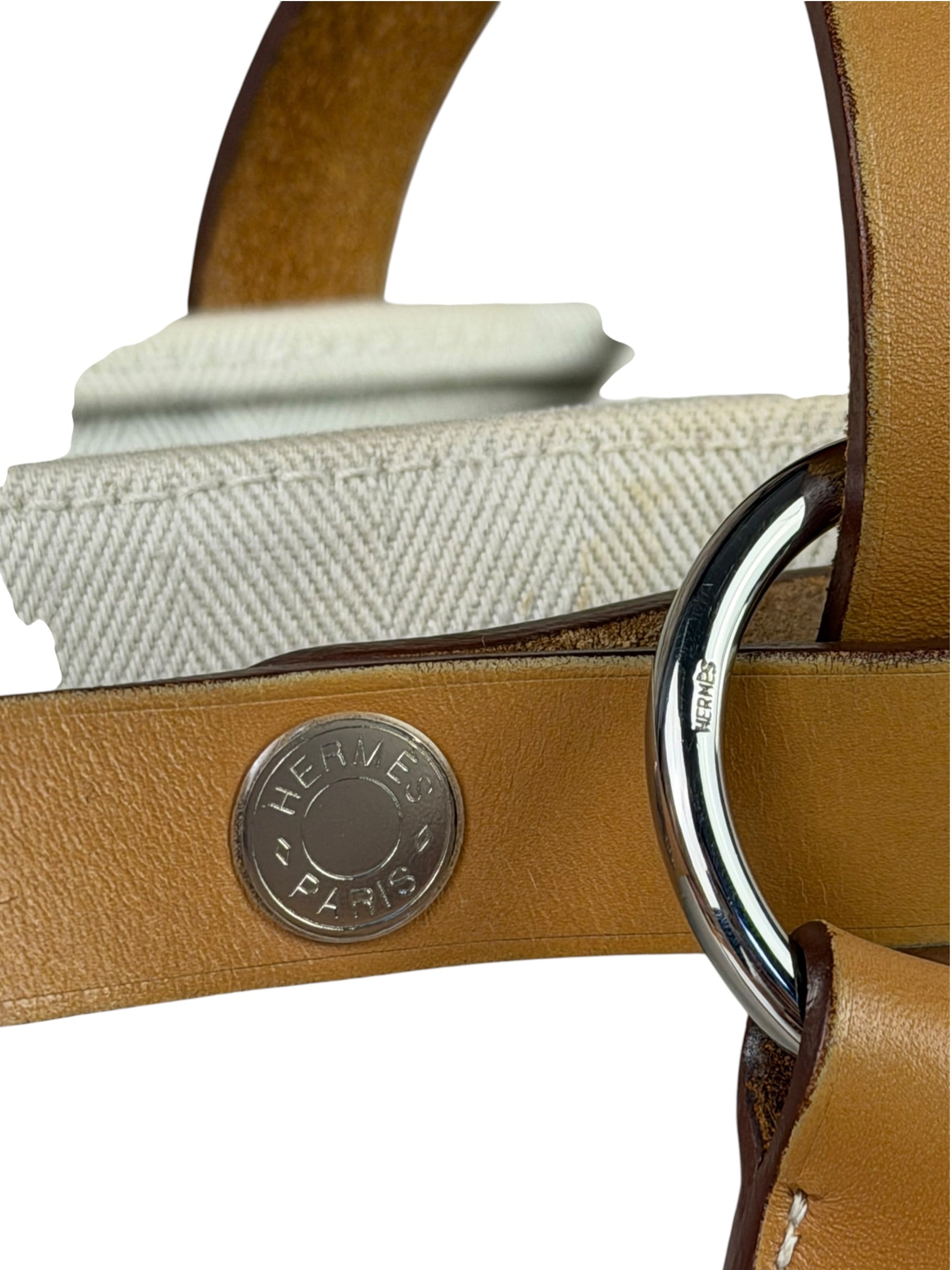 Hermes Beige/Brown Leather Trim Cabalicol Tote