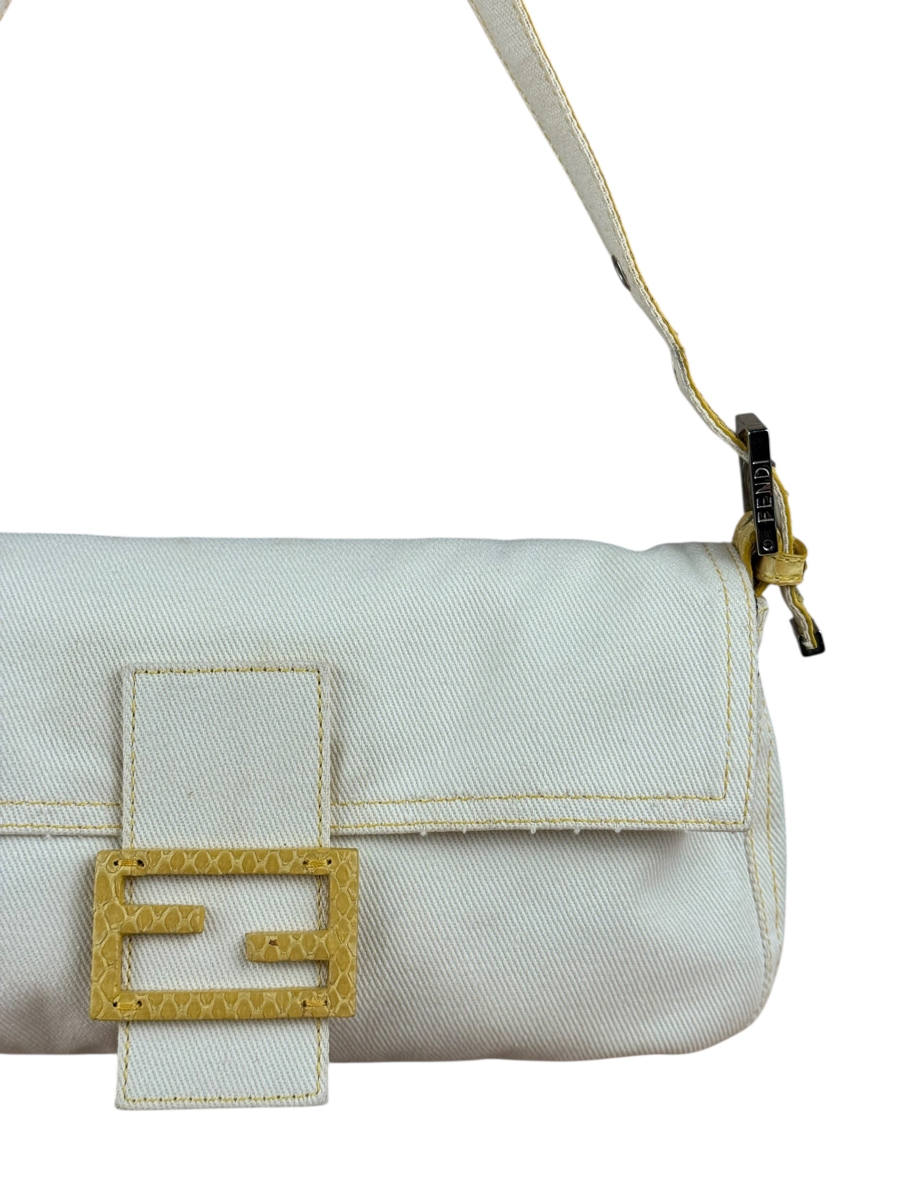 Fendi Vintage Denim x Snakeskin Baguette Yellow