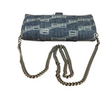 Balenciaga Blue Denim Hourglass Monogram Wallet On Chain