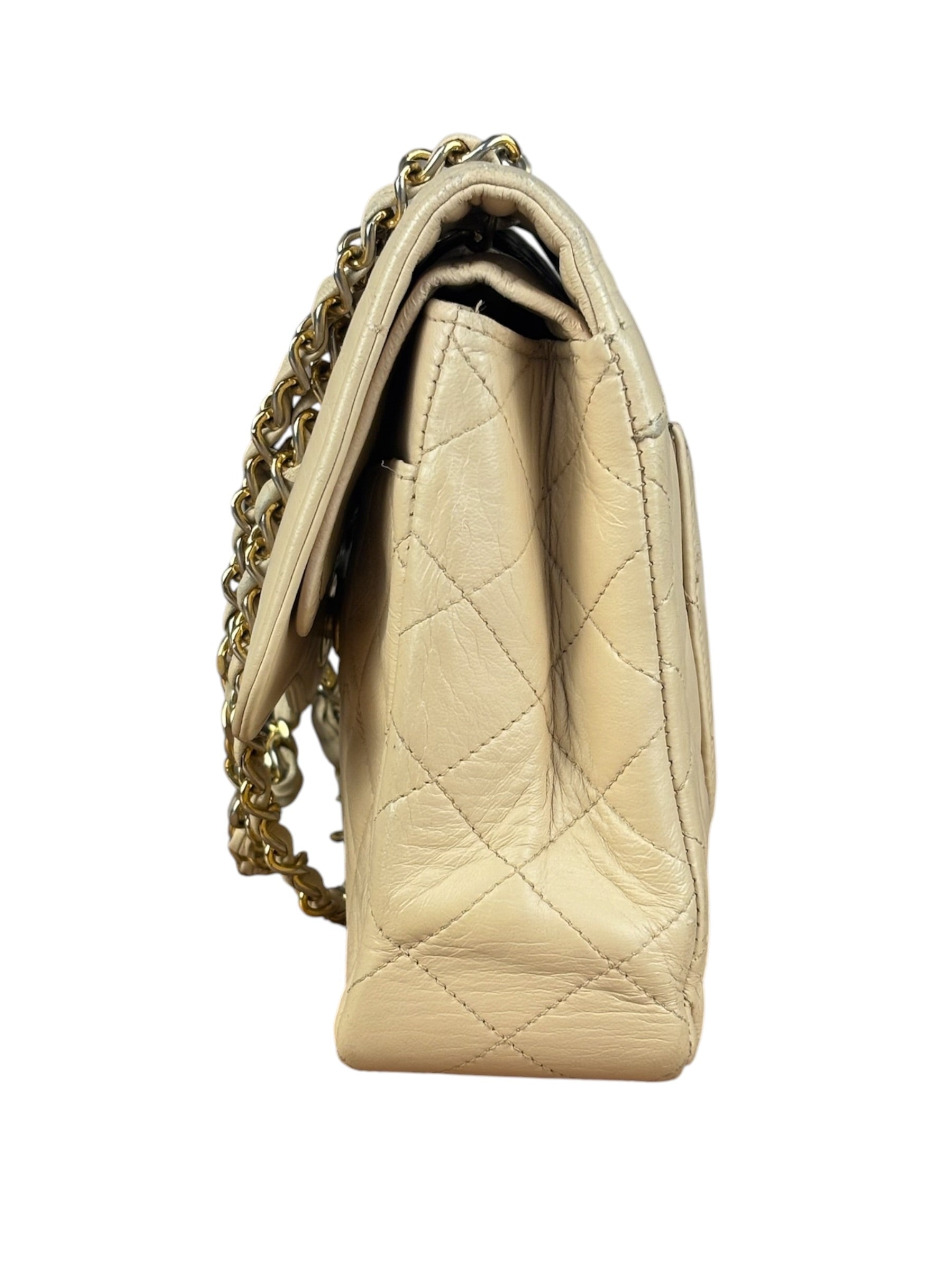 Chanel Beige Quilted CC Vintage Double Flap Bag 90s