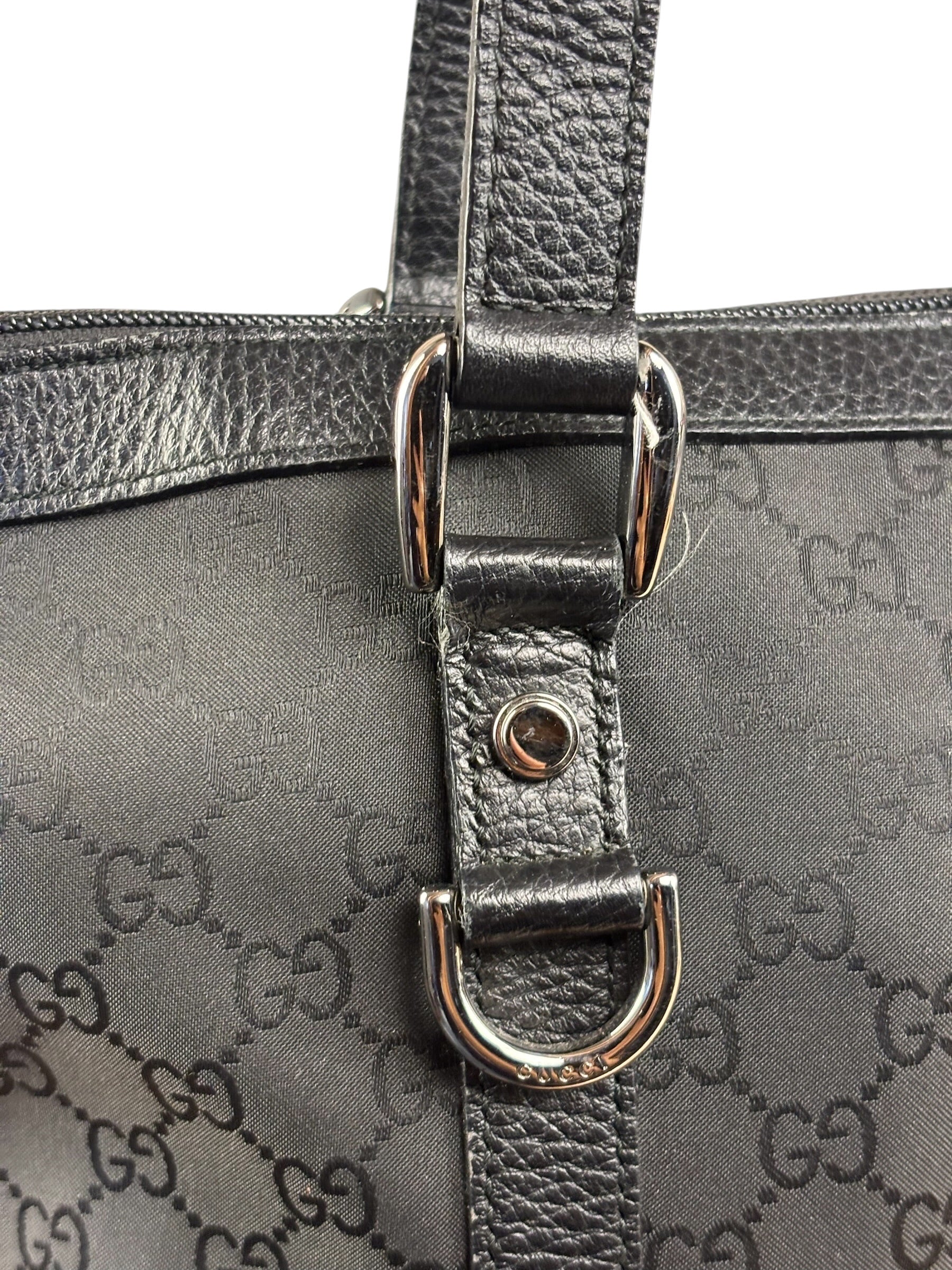 Gucci Black Leather Trim GG Canvas Abbey Zip Tote Bag