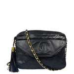 Chanel Vintage Black Quilted Leather CC Camera Bag 1989