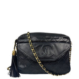 Chanel Vintage Black Quilted Leather CC Camera Bag 1989