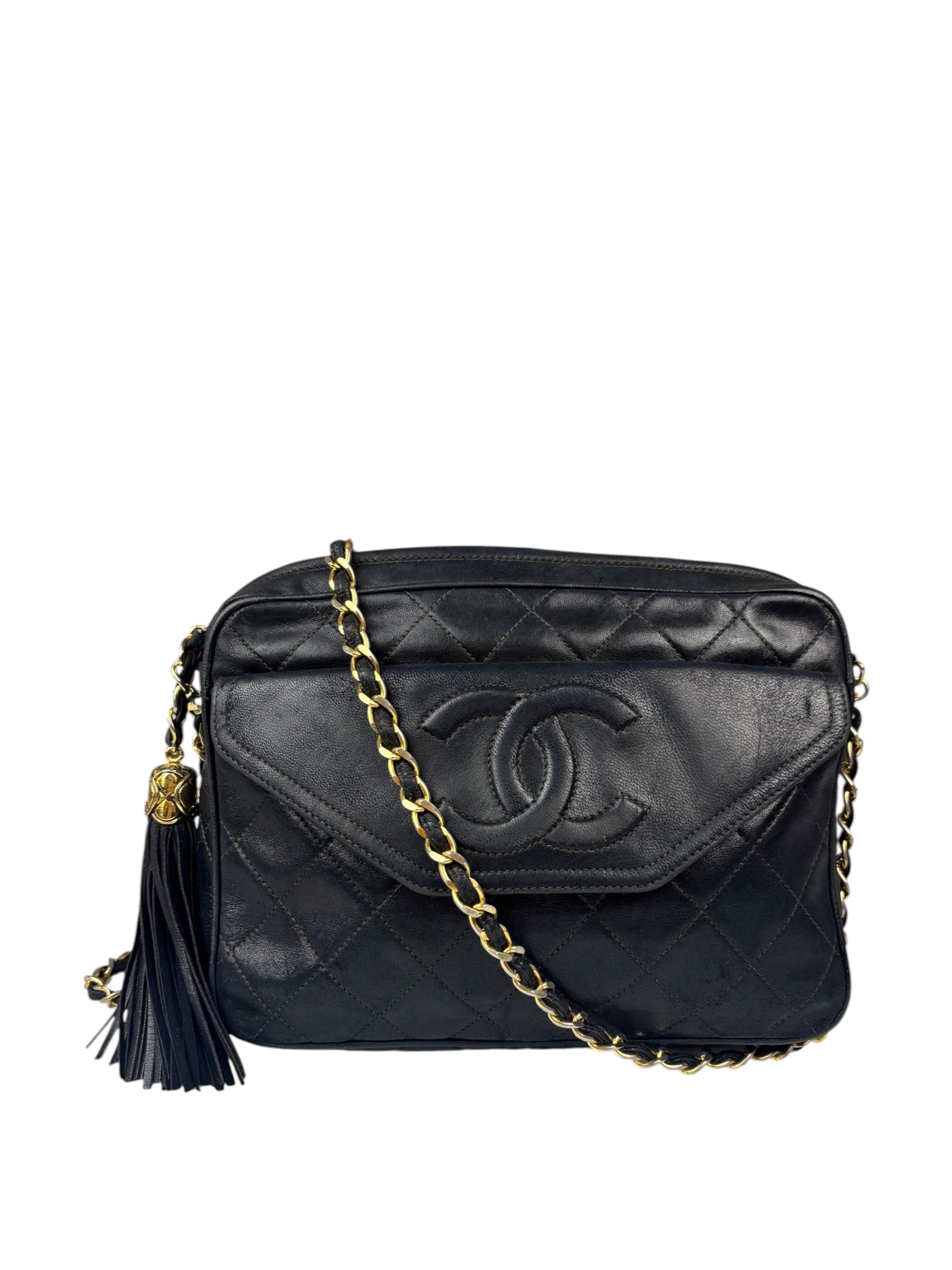 Chanel Vintage Black Quilted Leather CC Camera Bag 1989