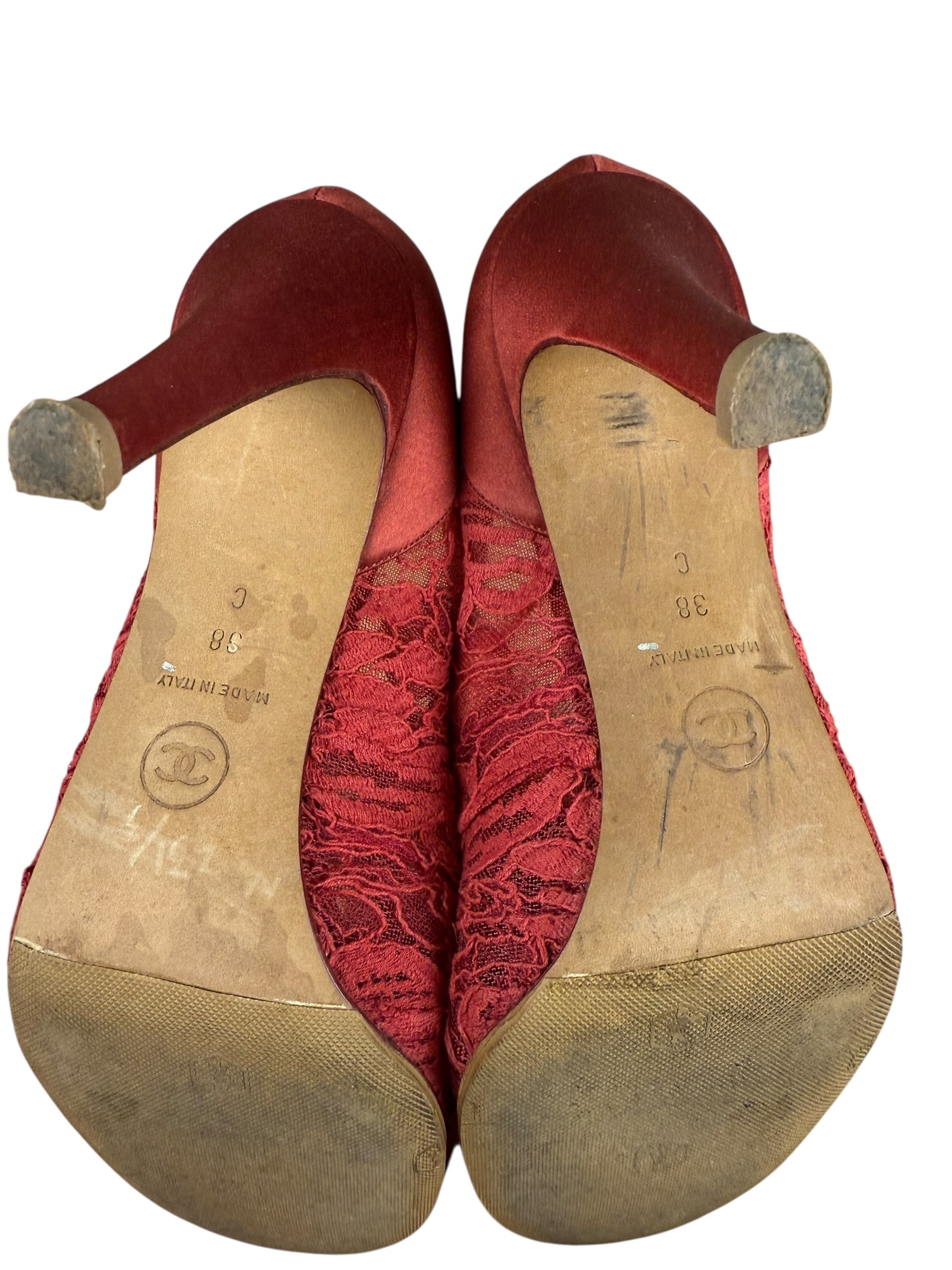 Chanel Floral Lace Red Heel