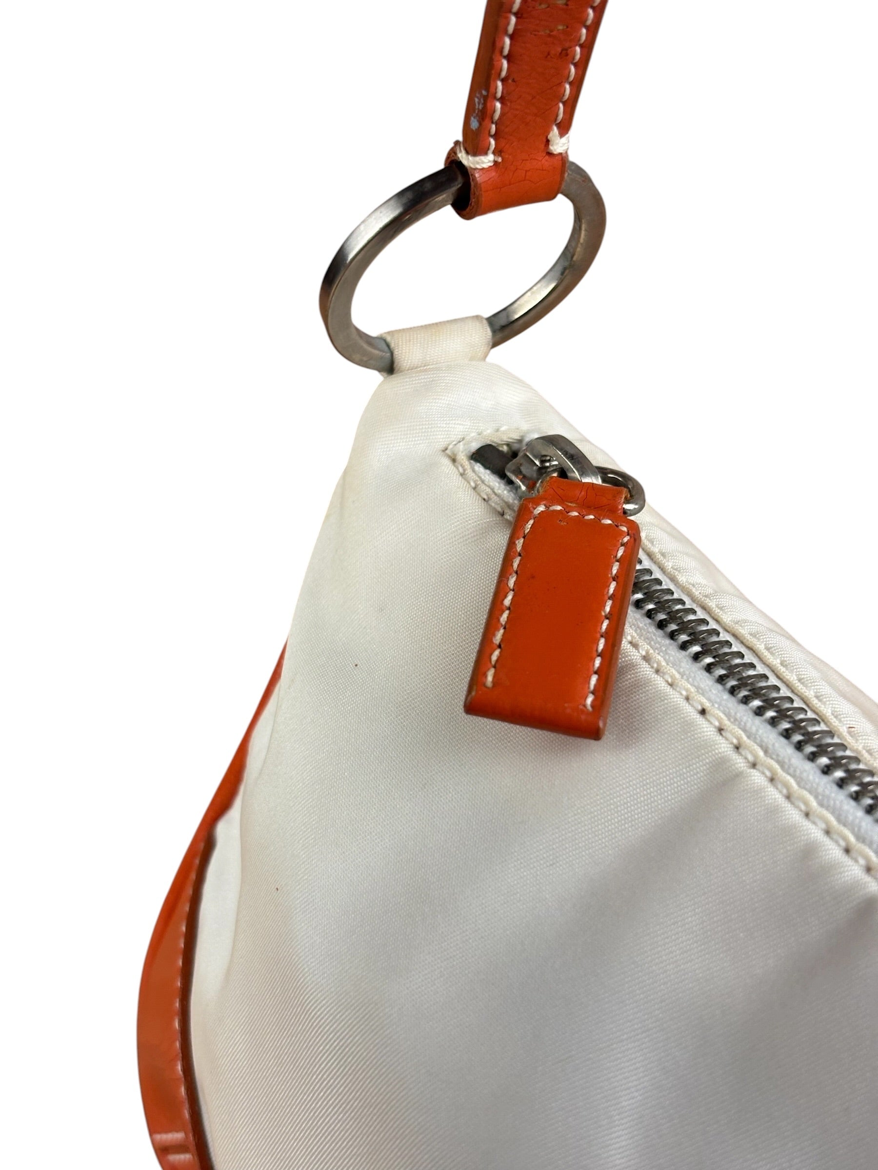 Prada Vintage Re-Edition Orange/White Tessuto Nylon Shoulder Bag