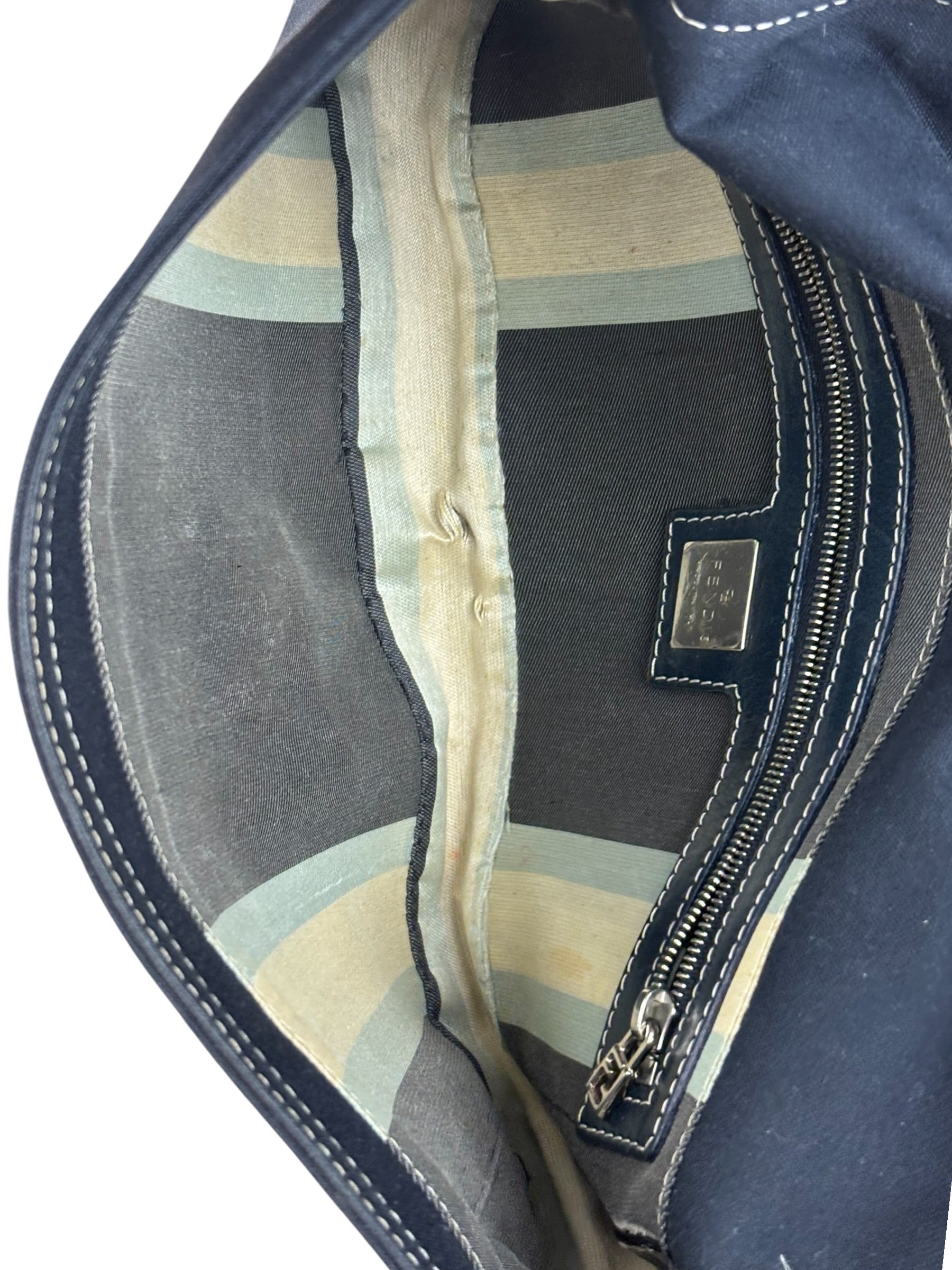 Fendi FF Wave Buckle Denim Baguette