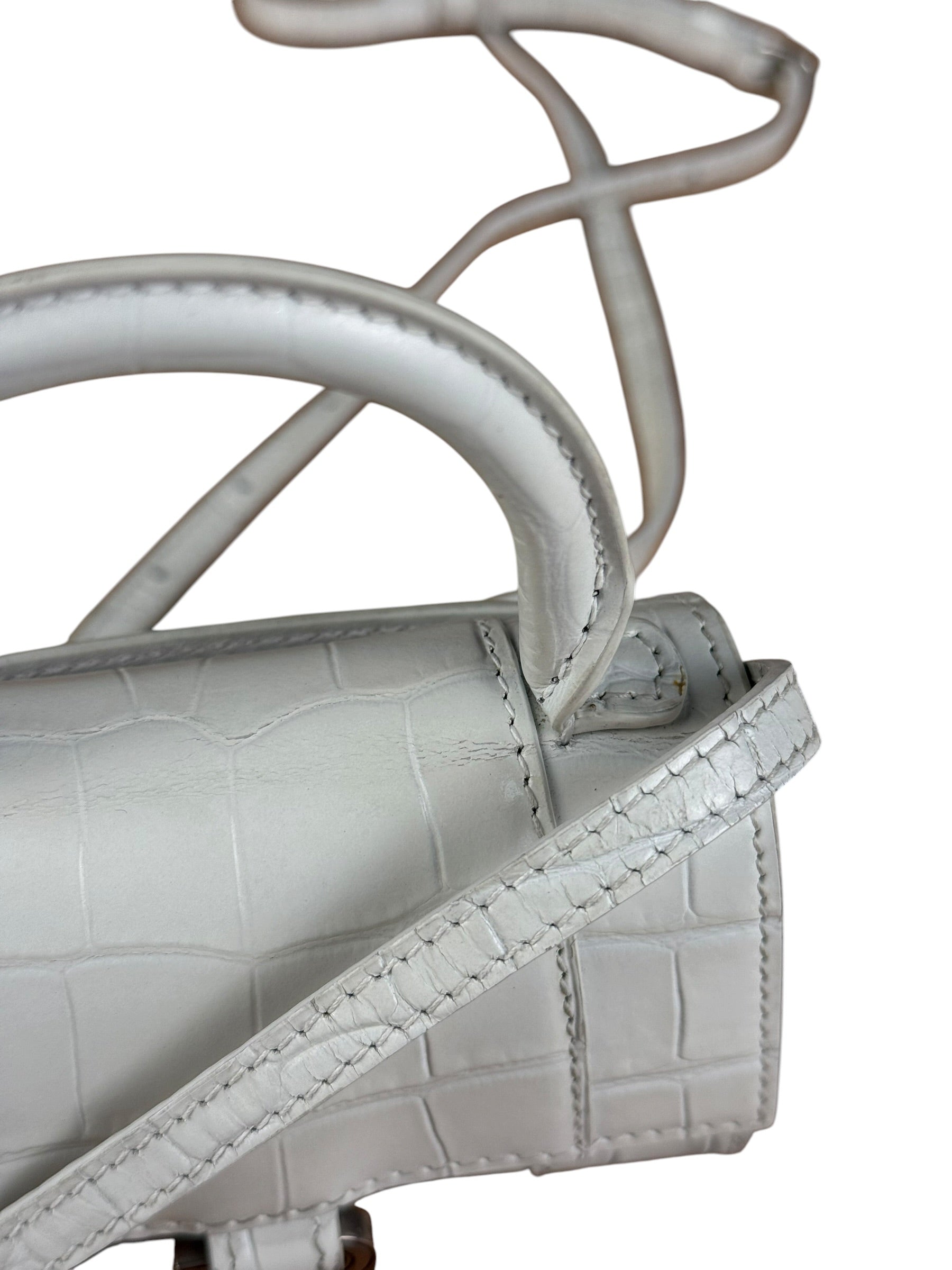 Balenciaga White Croc Embossed Nano Hourglass Bag