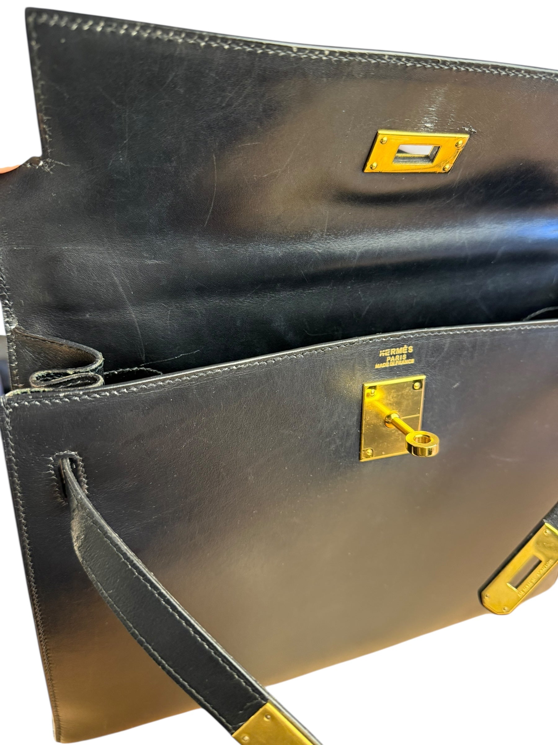 Hermes Kelly 32 Black Box Leather 1991
