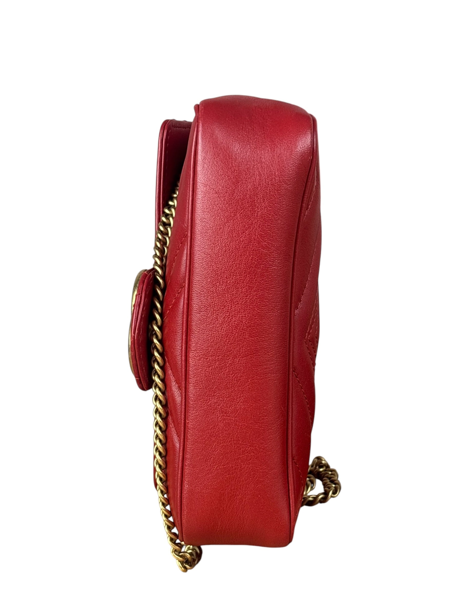 Gucci Red Chevron Quilted Matelasse Mini Leather Shoulder Bag