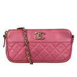 Chanel Pink Quilted Leather Zip Wallet on Chain Bag 2018
