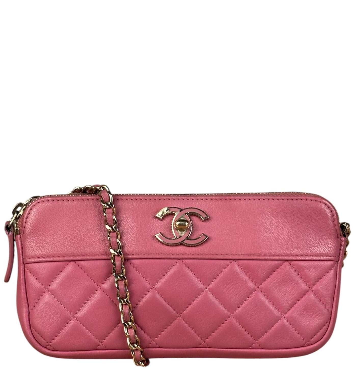 Chanel Pink Quilted Leather Zip Wallet on Chain Bag 2018