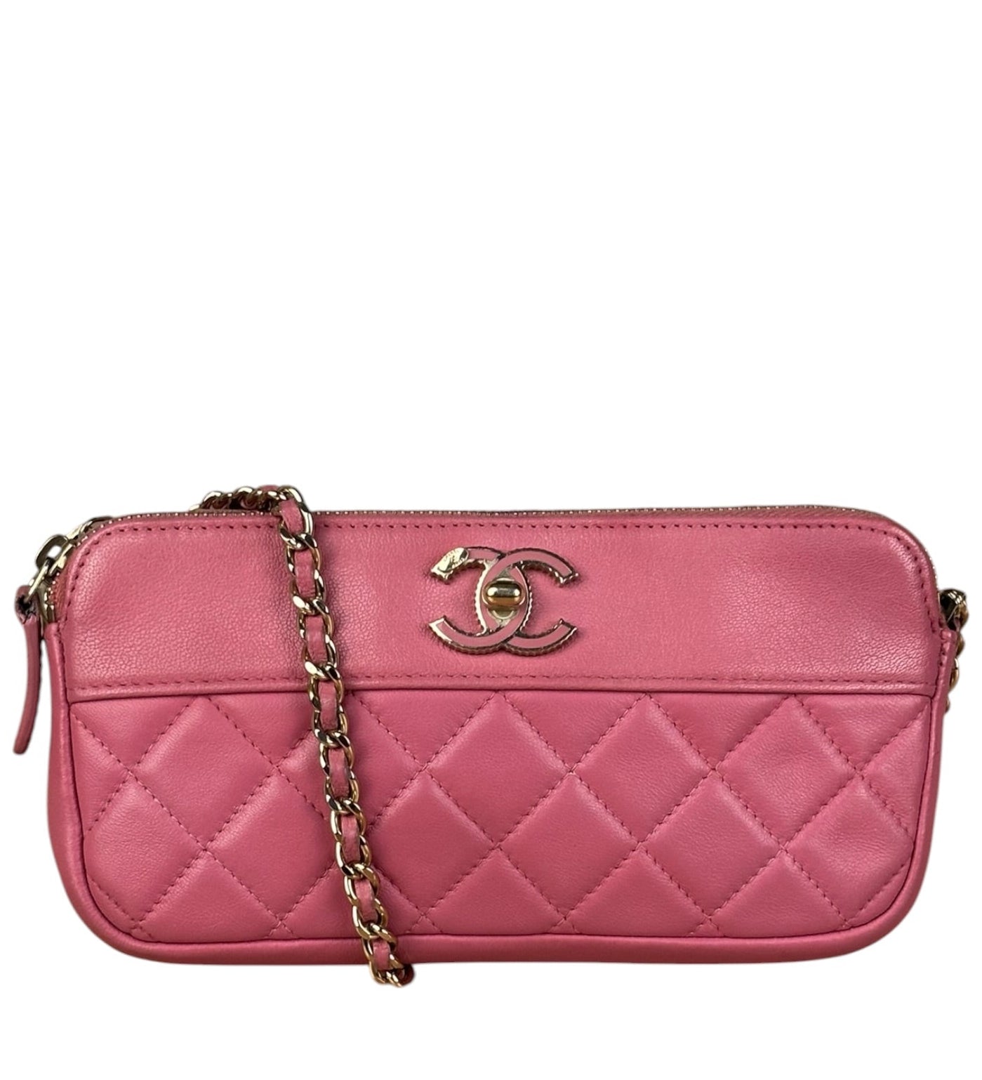 Chanel Pink Quilted Leather Zip Wallet on Chain Bag 2018
