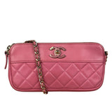Chanel Pink Quilted Leather Zip Wallet on Chain Bag 2018
