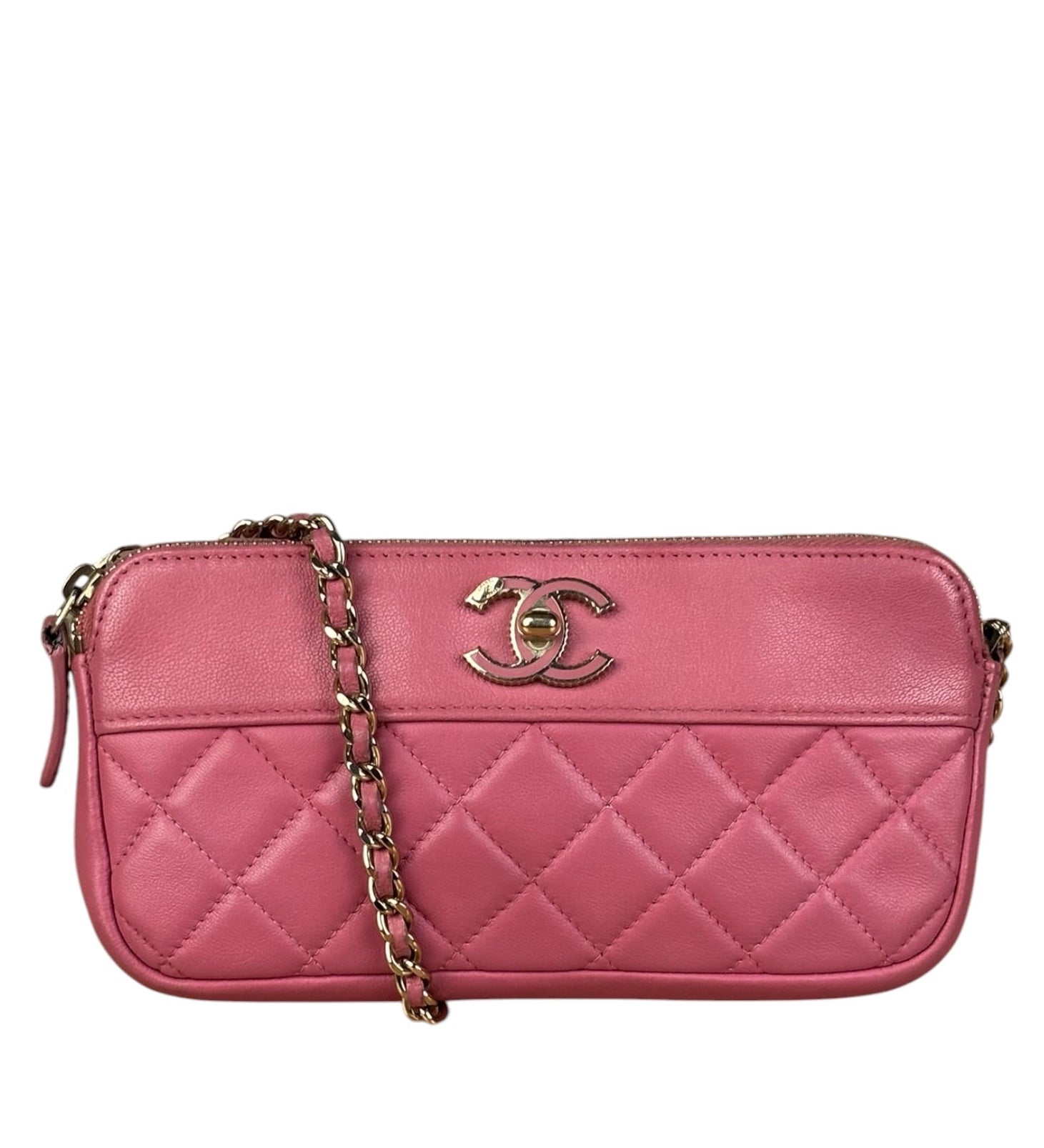 Chanel Pink Quilted Leather Zip Wallet on Chain Bag 2018