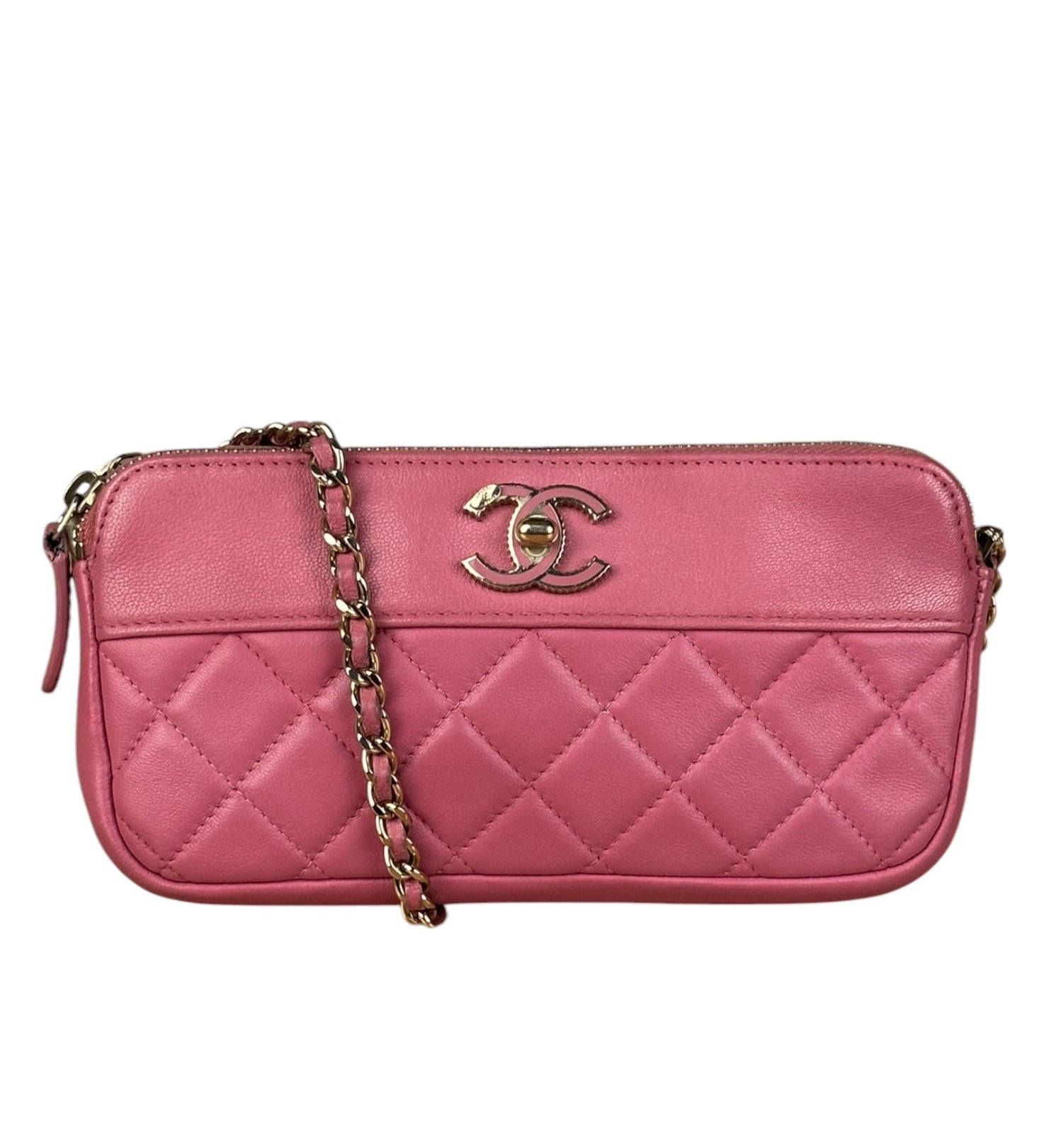 Chanel Pink Quilted Leather Zip Wallet on Chain Bag 2018