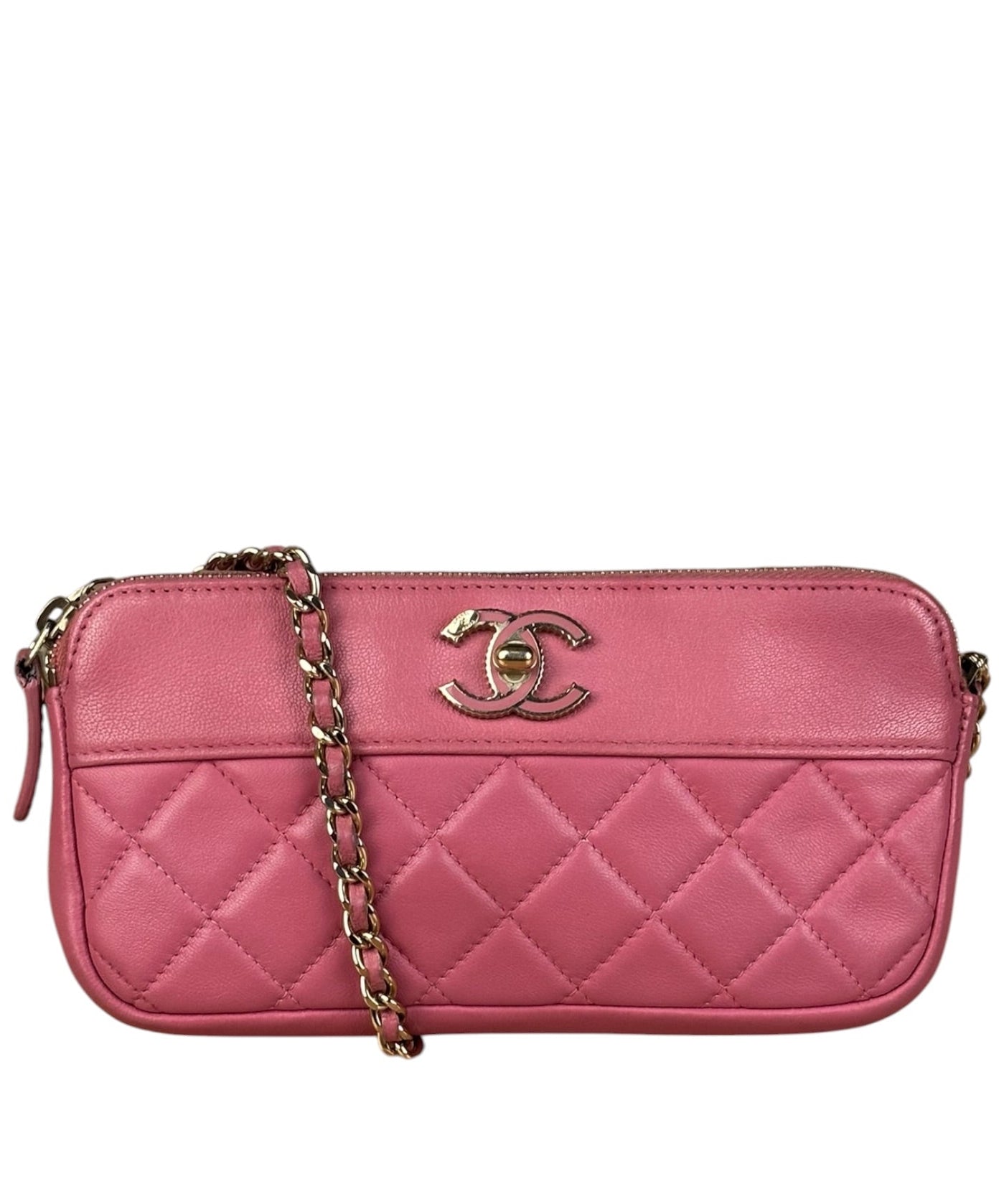 Chanel Pink Quilted Leather Zip Wallet on Chain Bag 2018