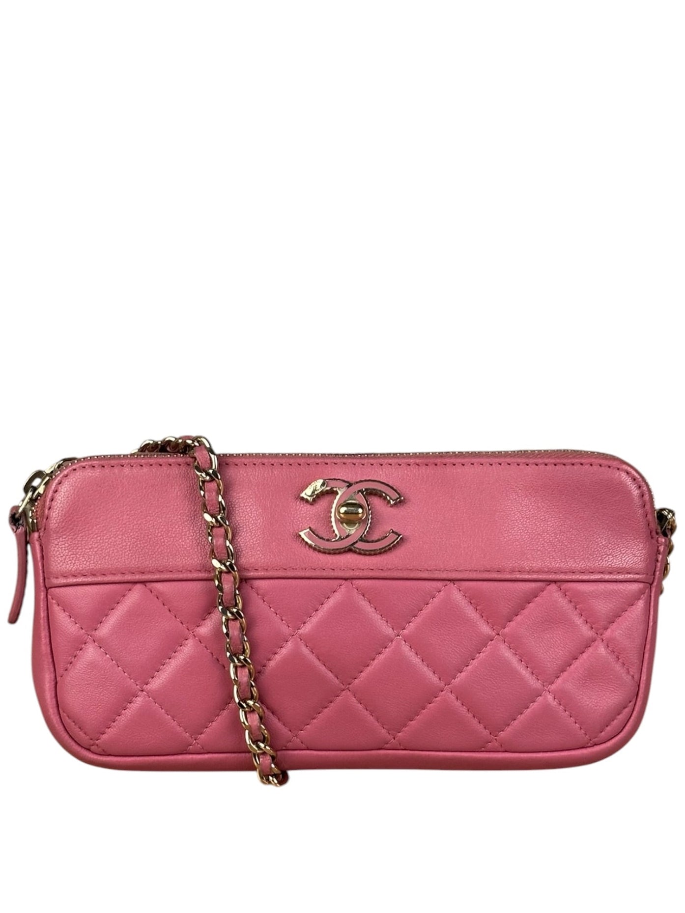 Chanel Pink Quilted Leather Zip Wallet on Chain Bag 2018
