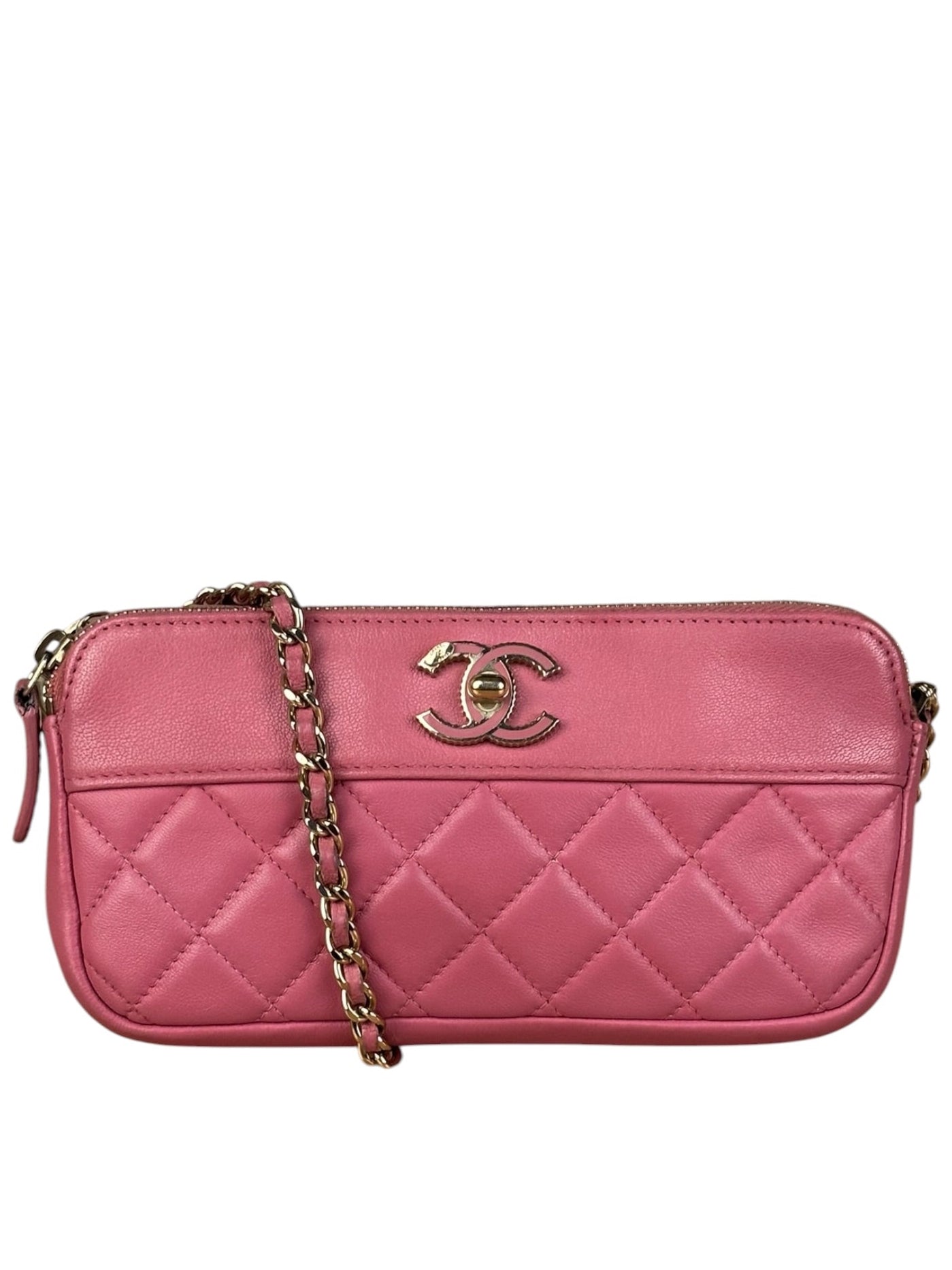 Chanel Pink Quilted Leather Zip Wallet on Chain Bag 2018