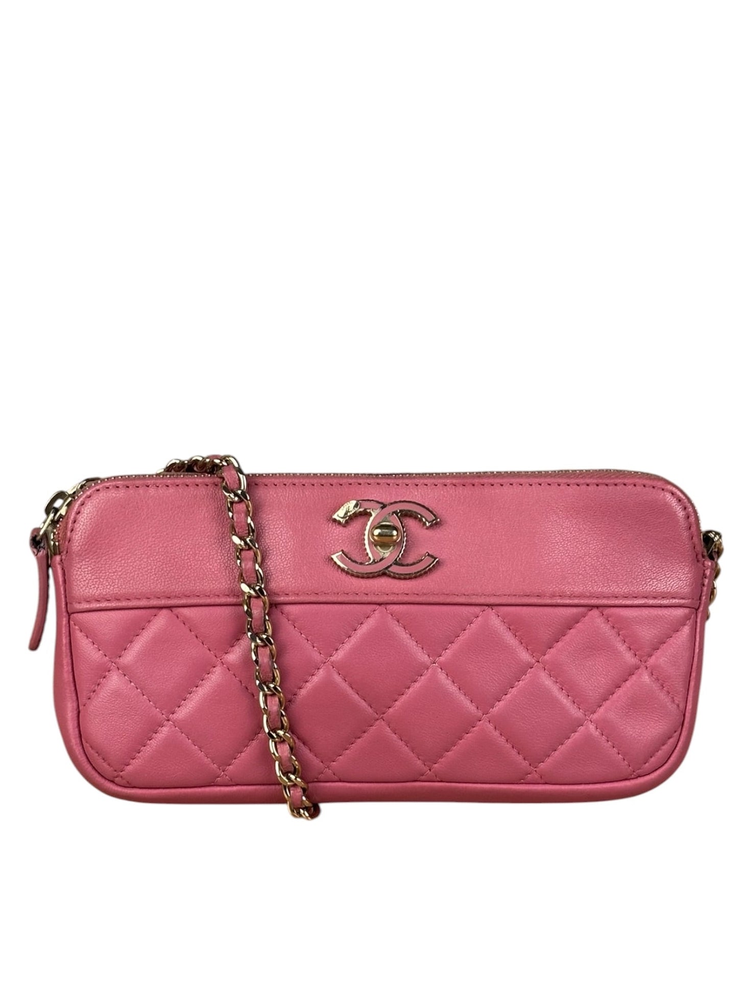 Chanel Pink Quilted Leather Zip Wallet on Chain Bag 2018