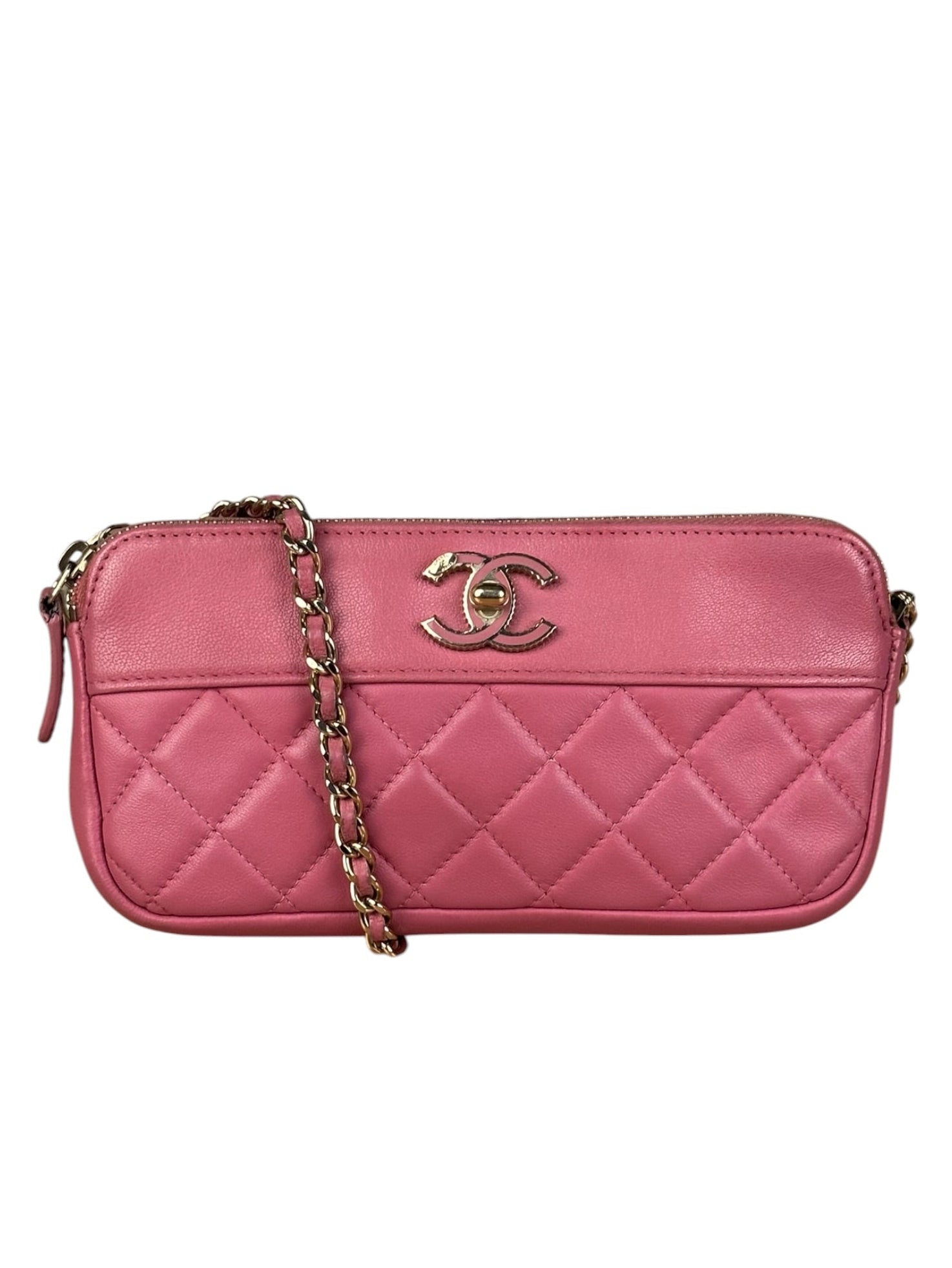 Chanel Pink Quilted Leather Zip Wallet on Chain Bag 2018