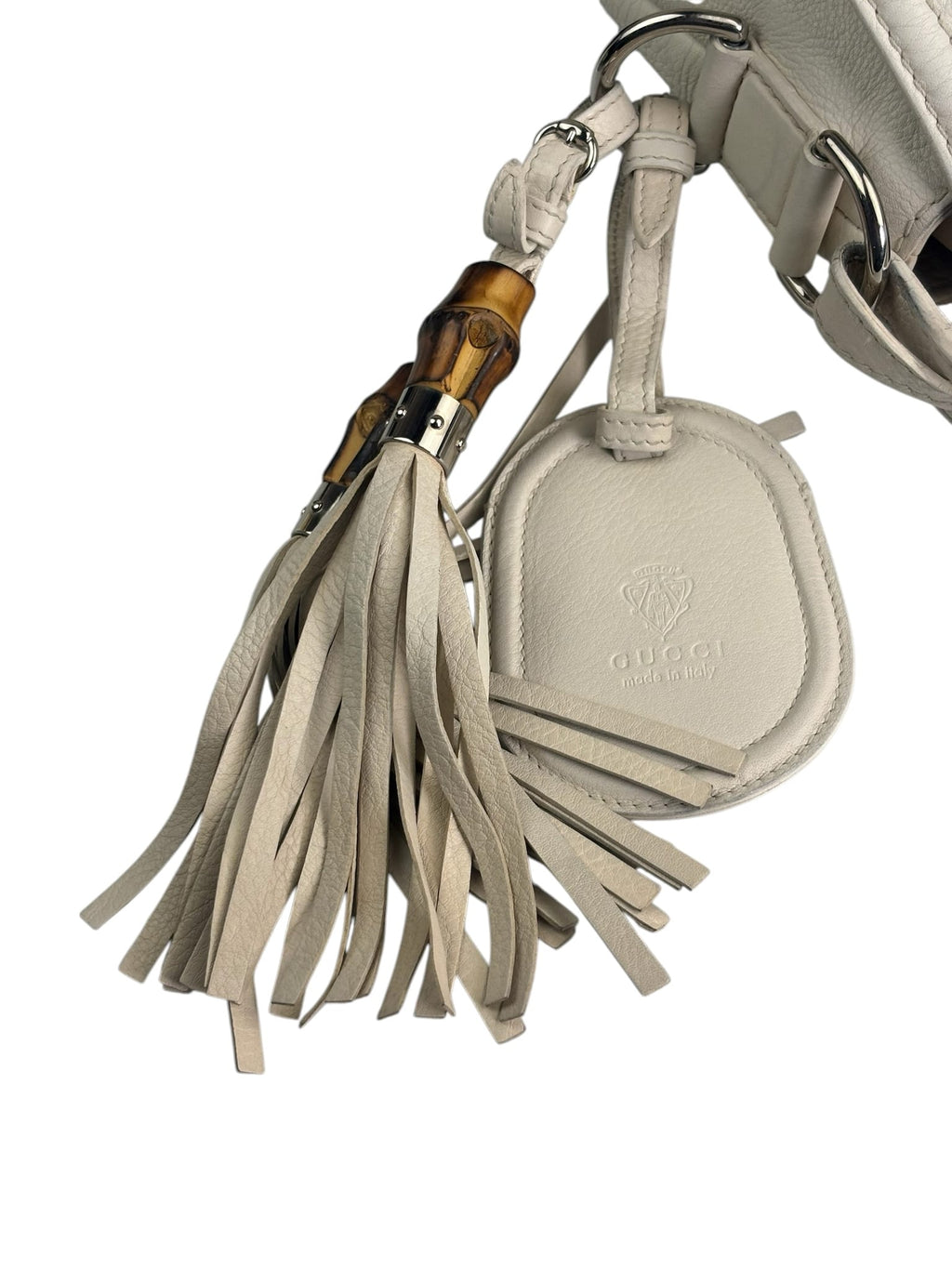 Gucci White Leather Techno Horsebit Shoulder Bag