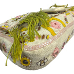 Fendi Cream Leather Trim Beaded Baguette