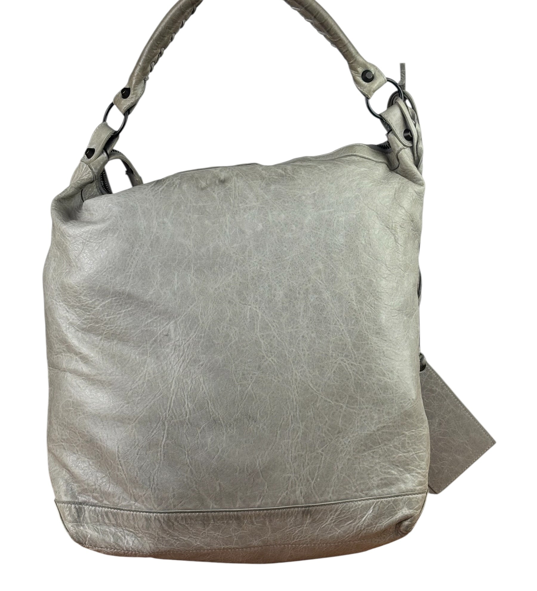 Balenciaga Grey Lambskin Day Moto Hobo Bag