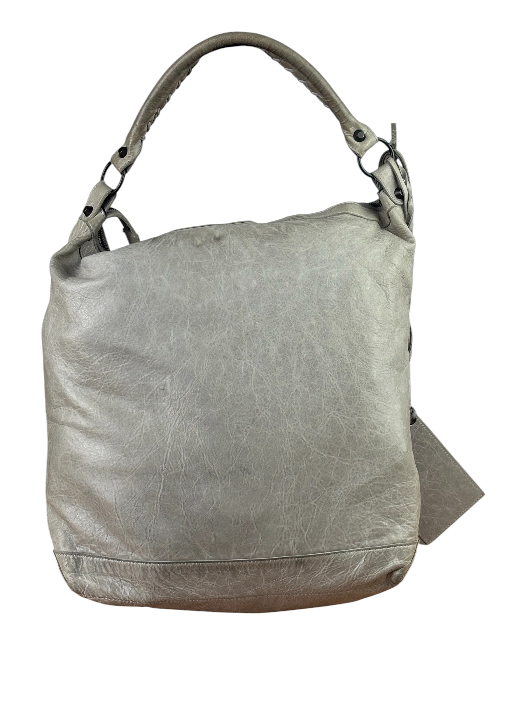 Balenciaga Grey Lambskin Day Moto Hobo Bag