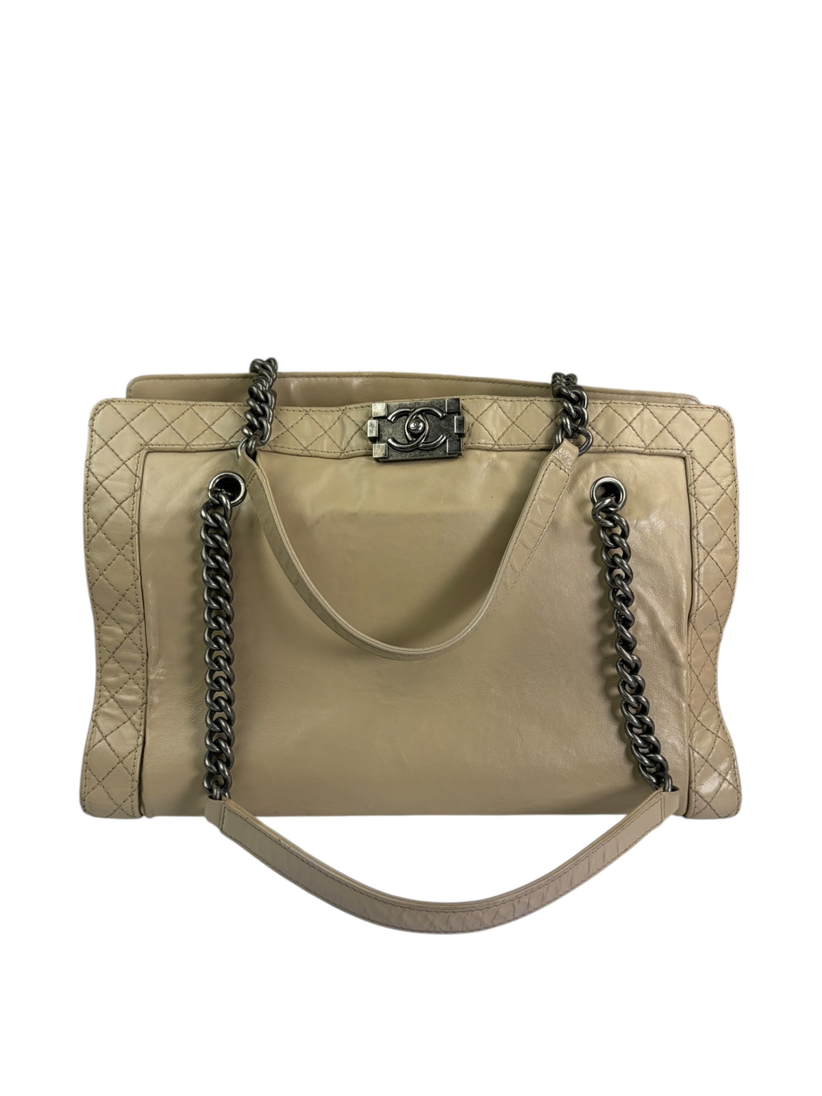 Chanel Beige Lambskin Boy Reverso Shopping Tote 2013