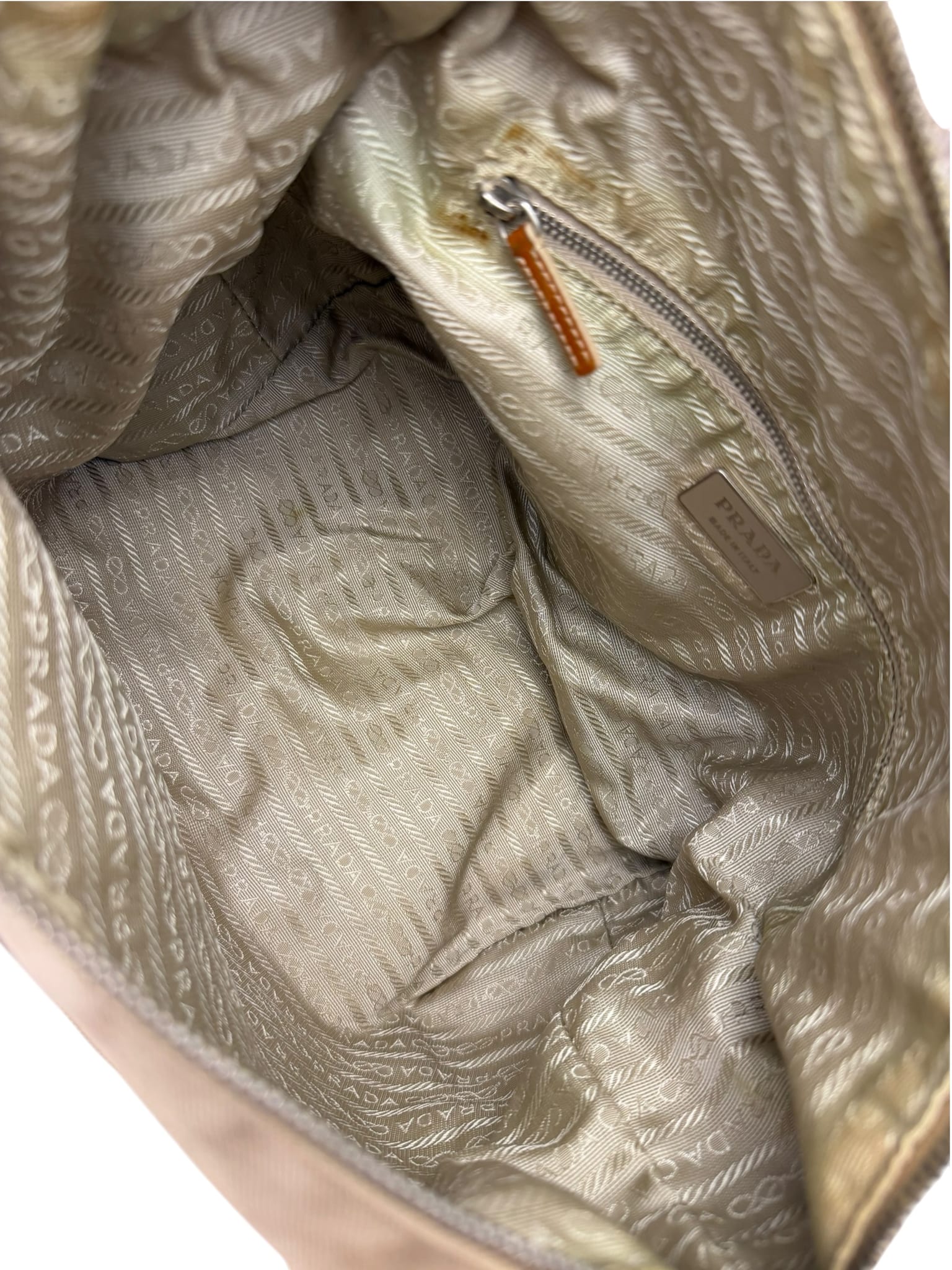 Prada Beige Cloth/Patent Leather Trim Shoulder Bag