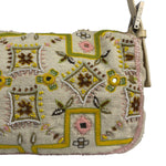Fendi Cream Leather Trim Beaded Baguette