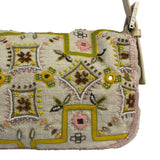 Fendi Cream Leather Trim Beaded Baguette