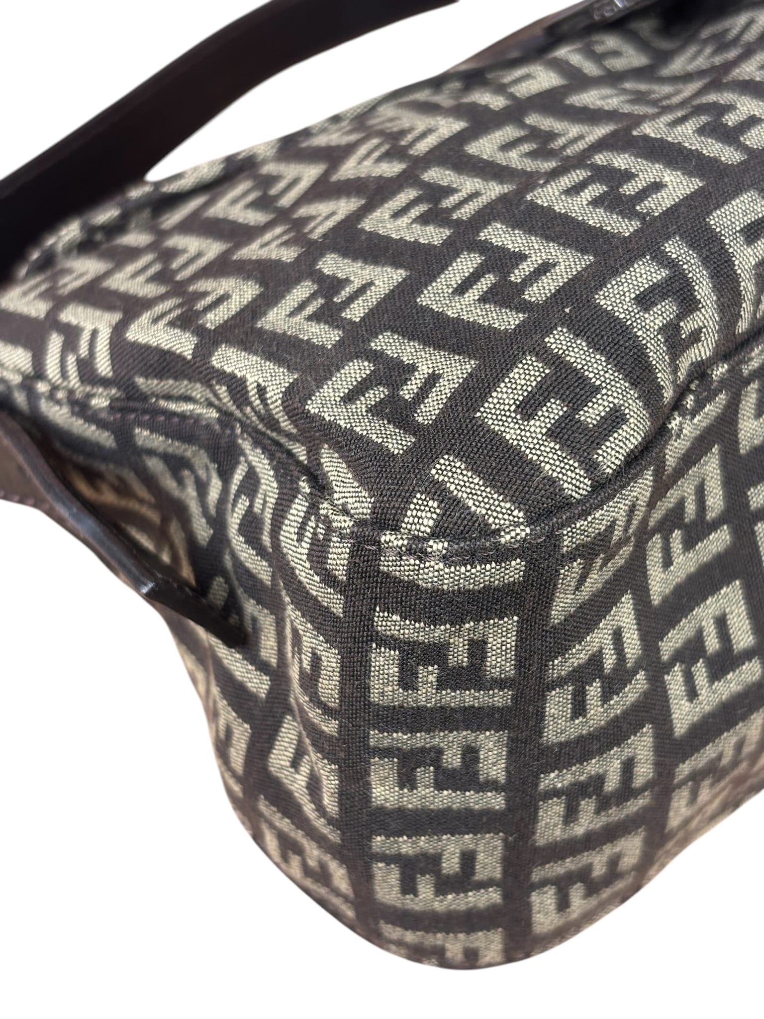 Fendi Black/Beige Leather Trim Zucca Mamma Baguette
