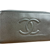 Chanel Caviar Leather Grey Zip Wallet
