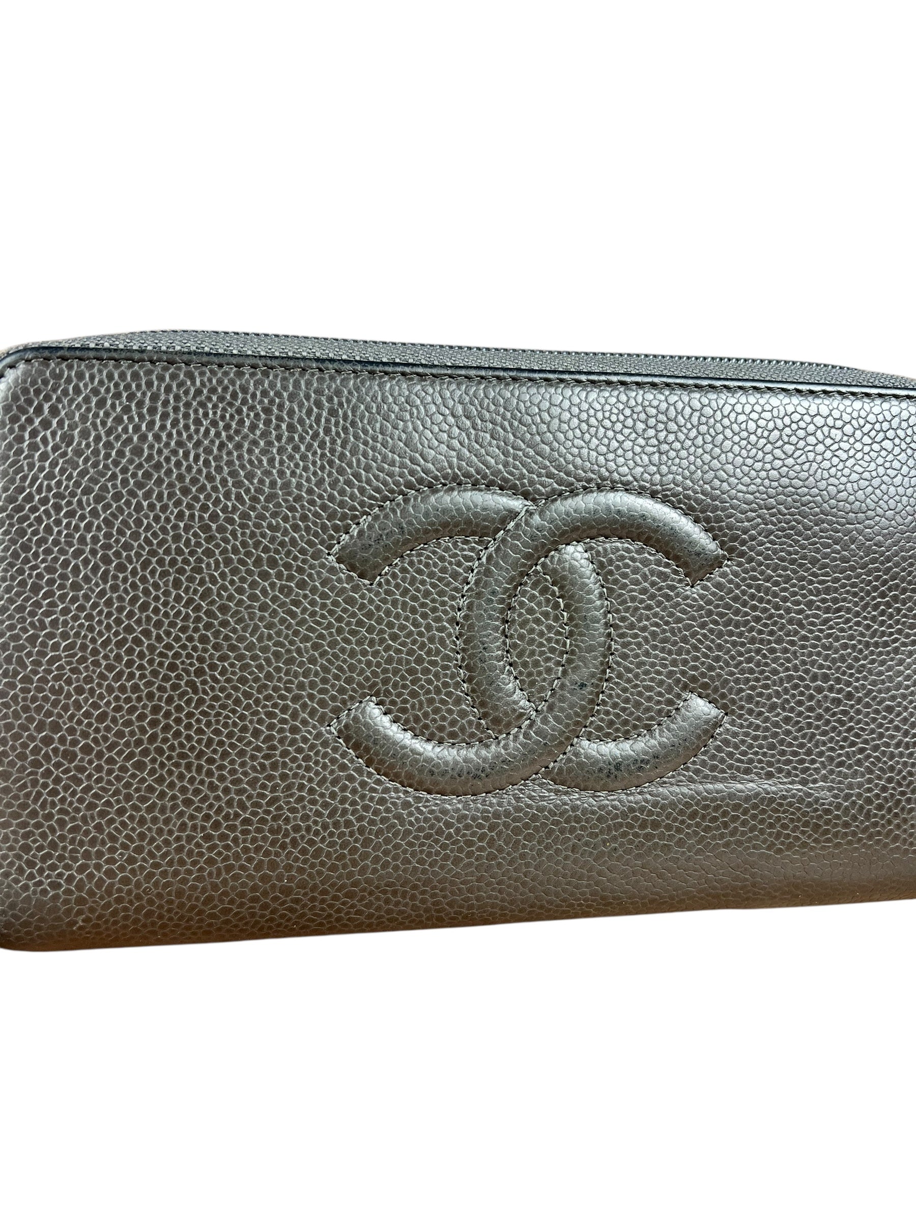 Chanel Caviar Leather Grey Zip Wallet