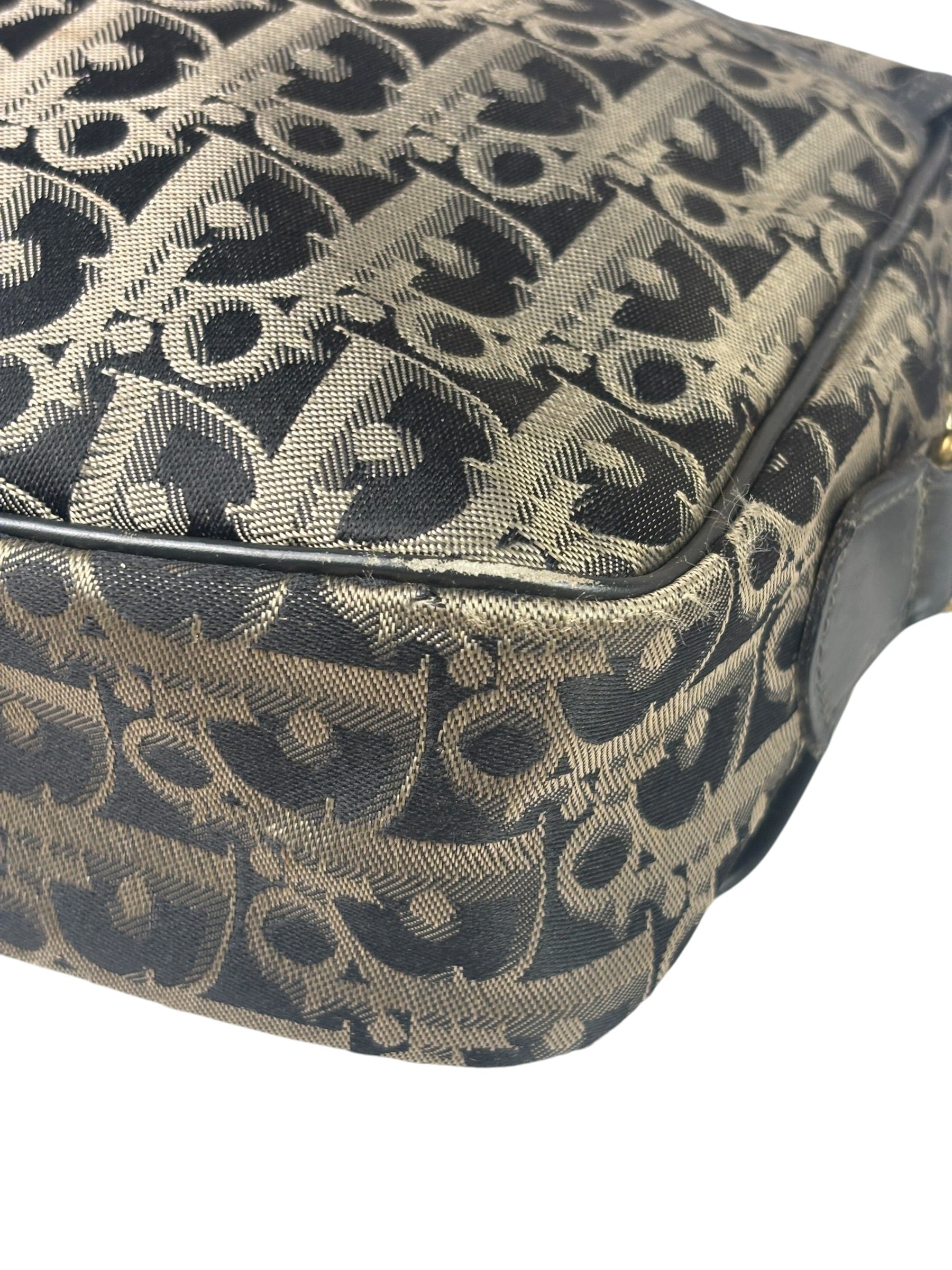 Christian Dior Vintage Black Leather Trim Trotter Crossbody Bag