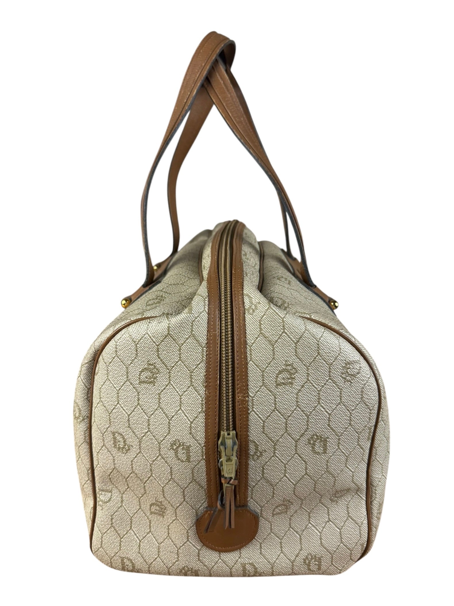 Christian Dior Vintage Beige Honeycomb Boston Bag