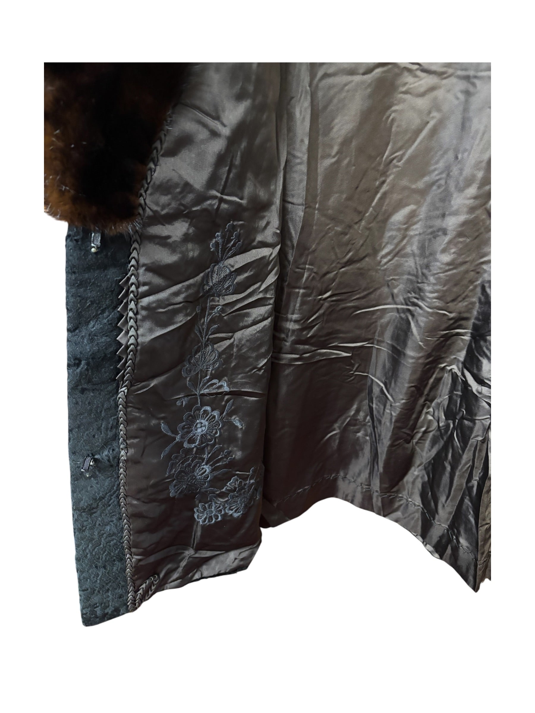 Vintage Black Collar Mink Fur Trim Jacket