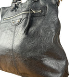 Balenciaga Vintage Black Leather Classic Square Zip Shoulder Tote Bag