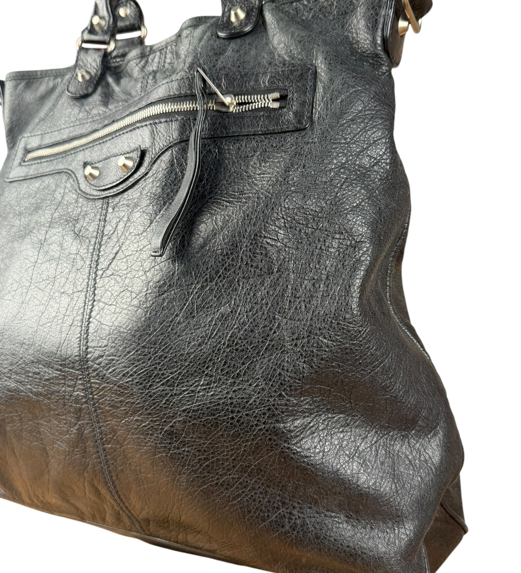 Balenciaga Vintage Black Leather Classic Square Zip Shoulder Tote Bag