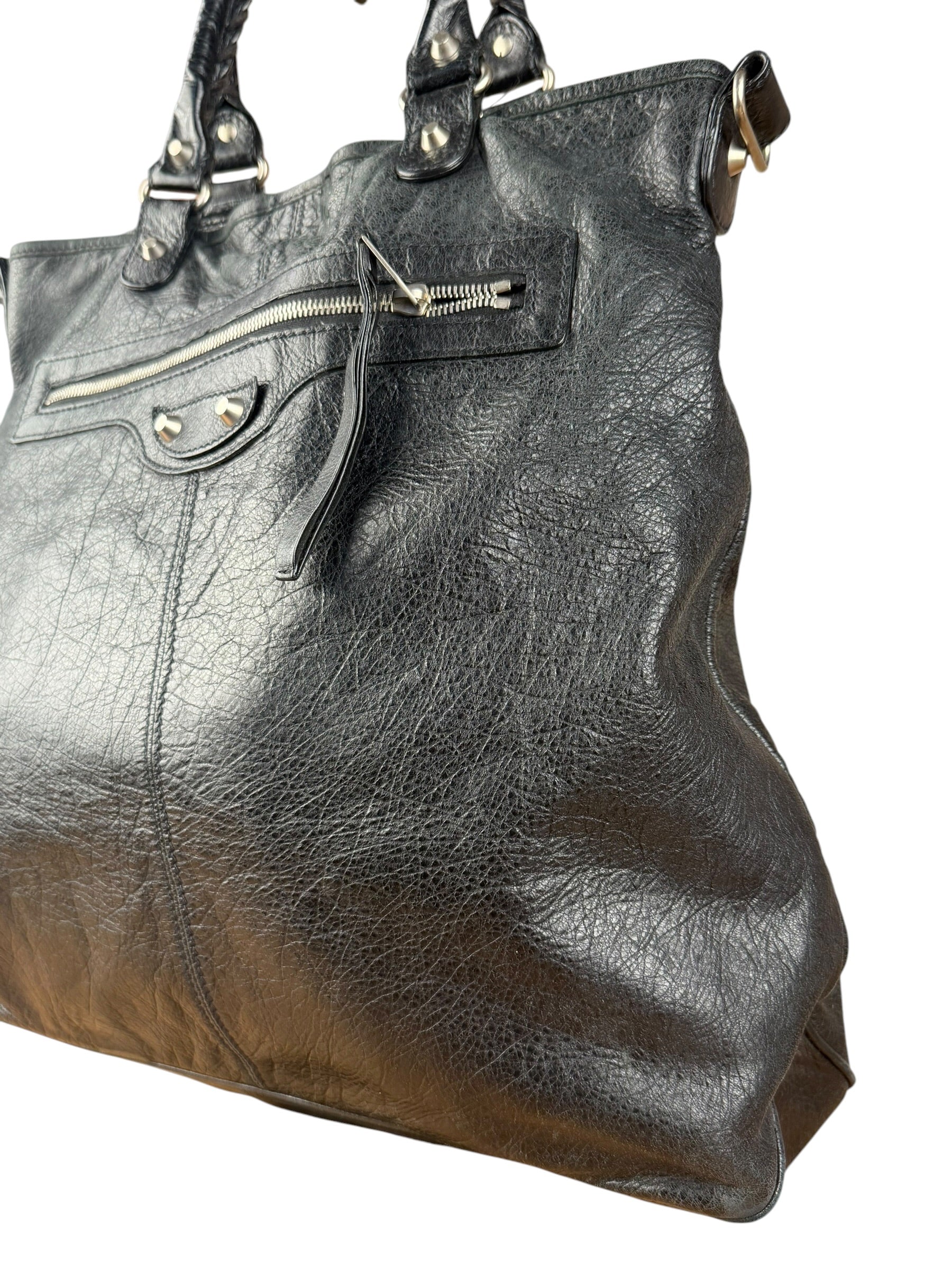 Balenciaga Vintage Black Leather Classic Square Zip Shoulder Tote Bag
