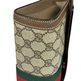 Gucci Brown Leather GG Supreme Web Stripe Clutch