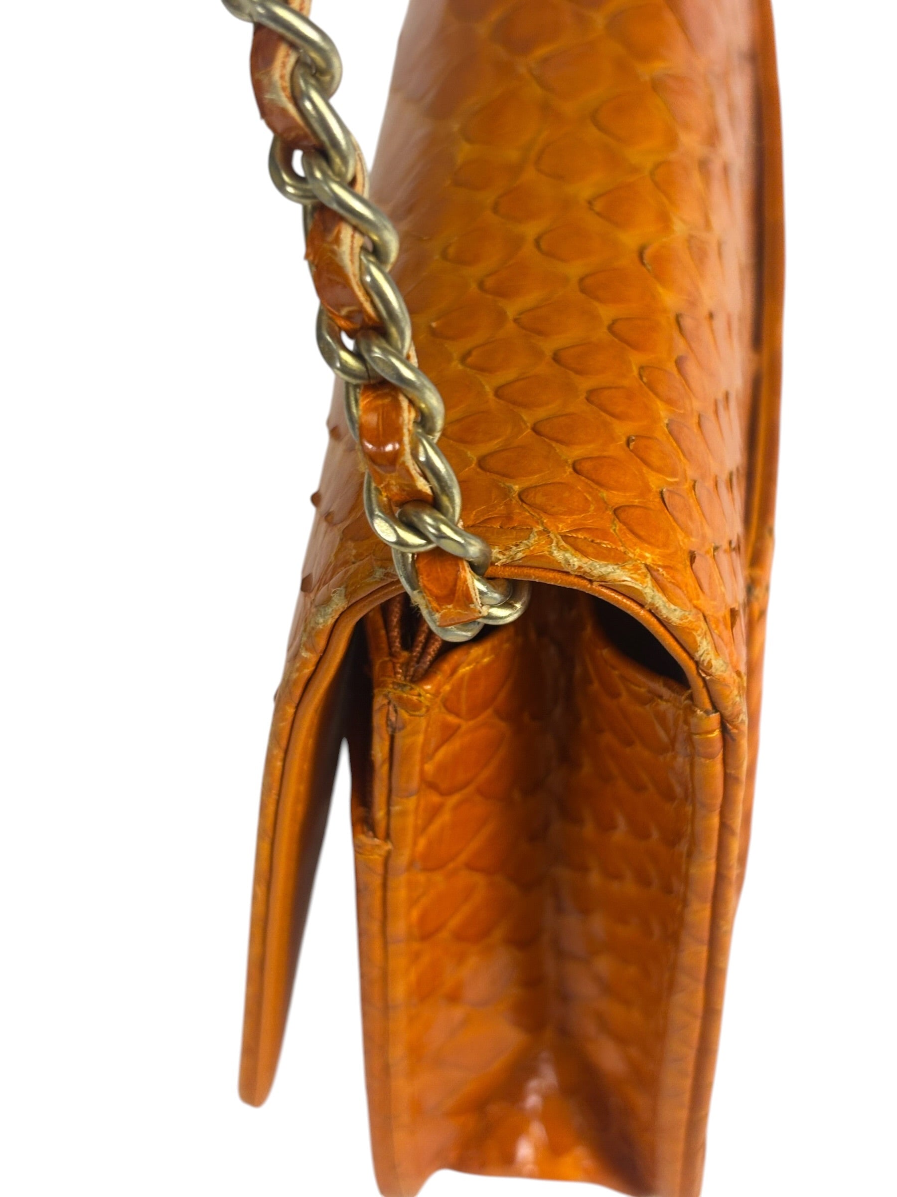 Chanel Orange Pythonskin Flap Wallet On Chain 2013